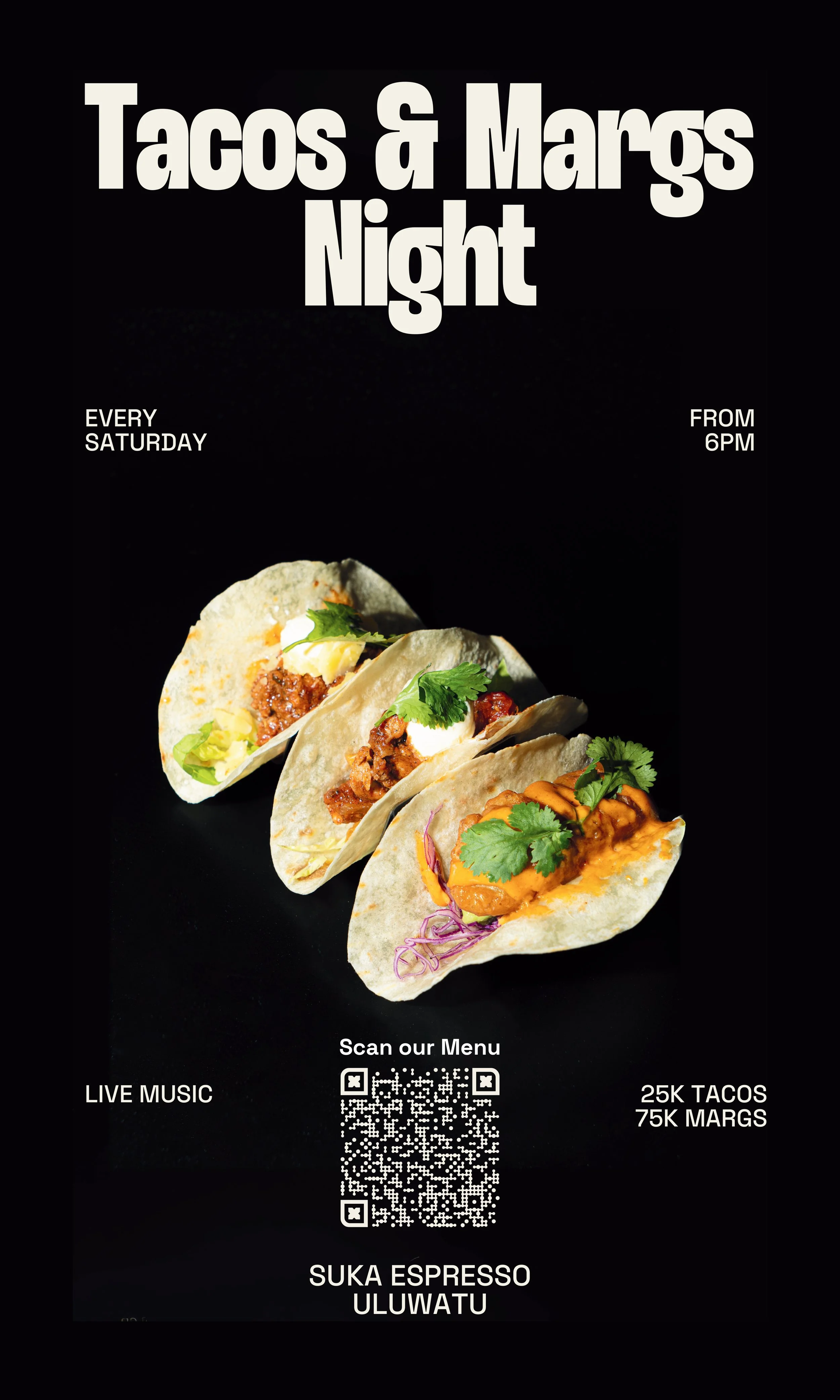 Tacos, margaritas, and live music.
Every Saturday from 6 PM at SUKA ULUWATU.