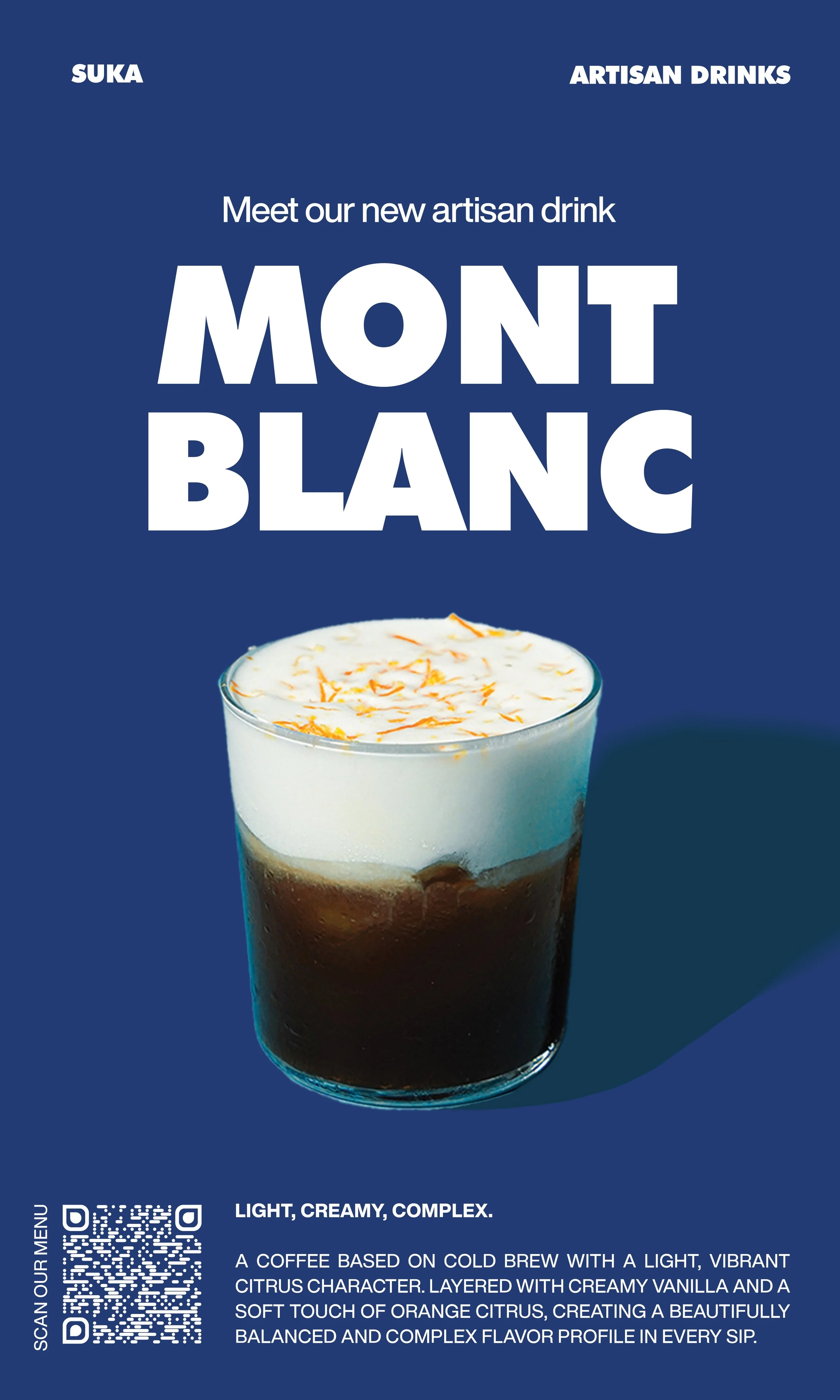 A light, creamy cold brew with vibrant citrus notes and smooth vanilla layers.
Beautifully balanced and refreshing in every sip.