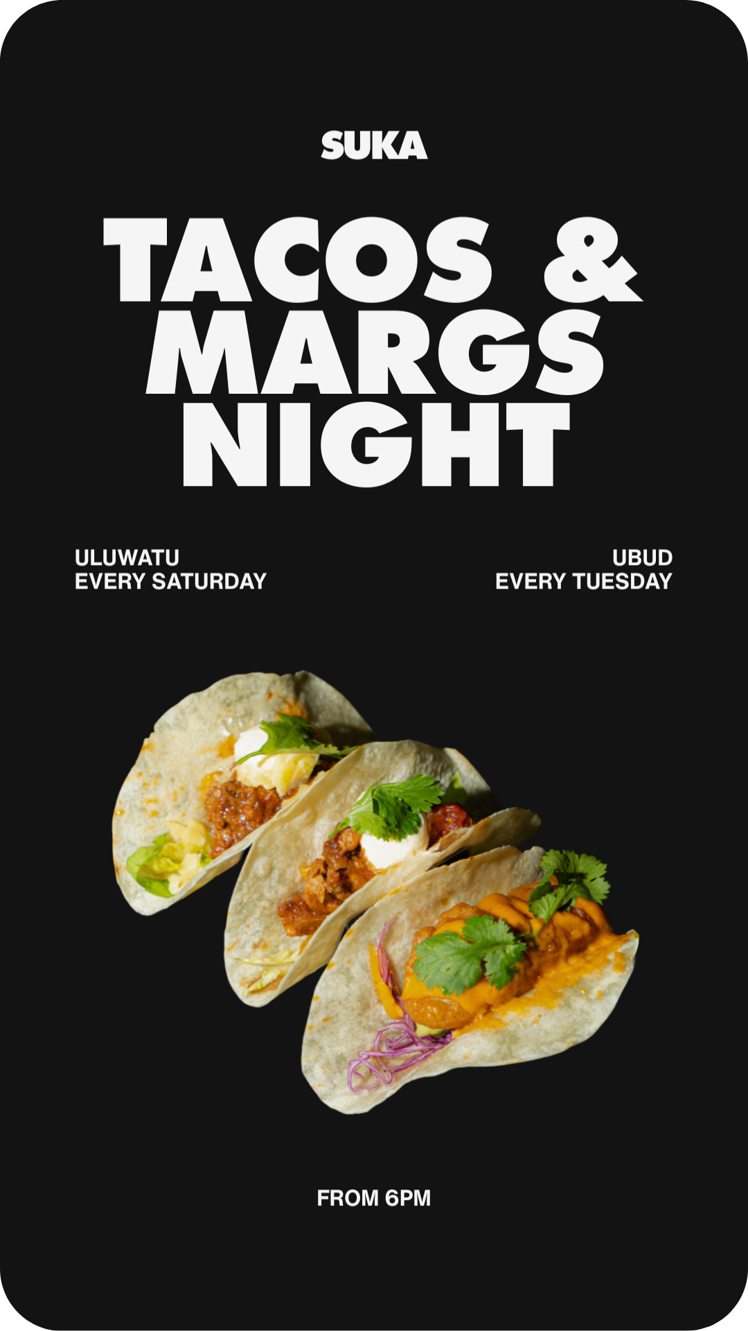 Bold tacos, refreshing margaritas, and vibrant evening vibes every week from 6PM.