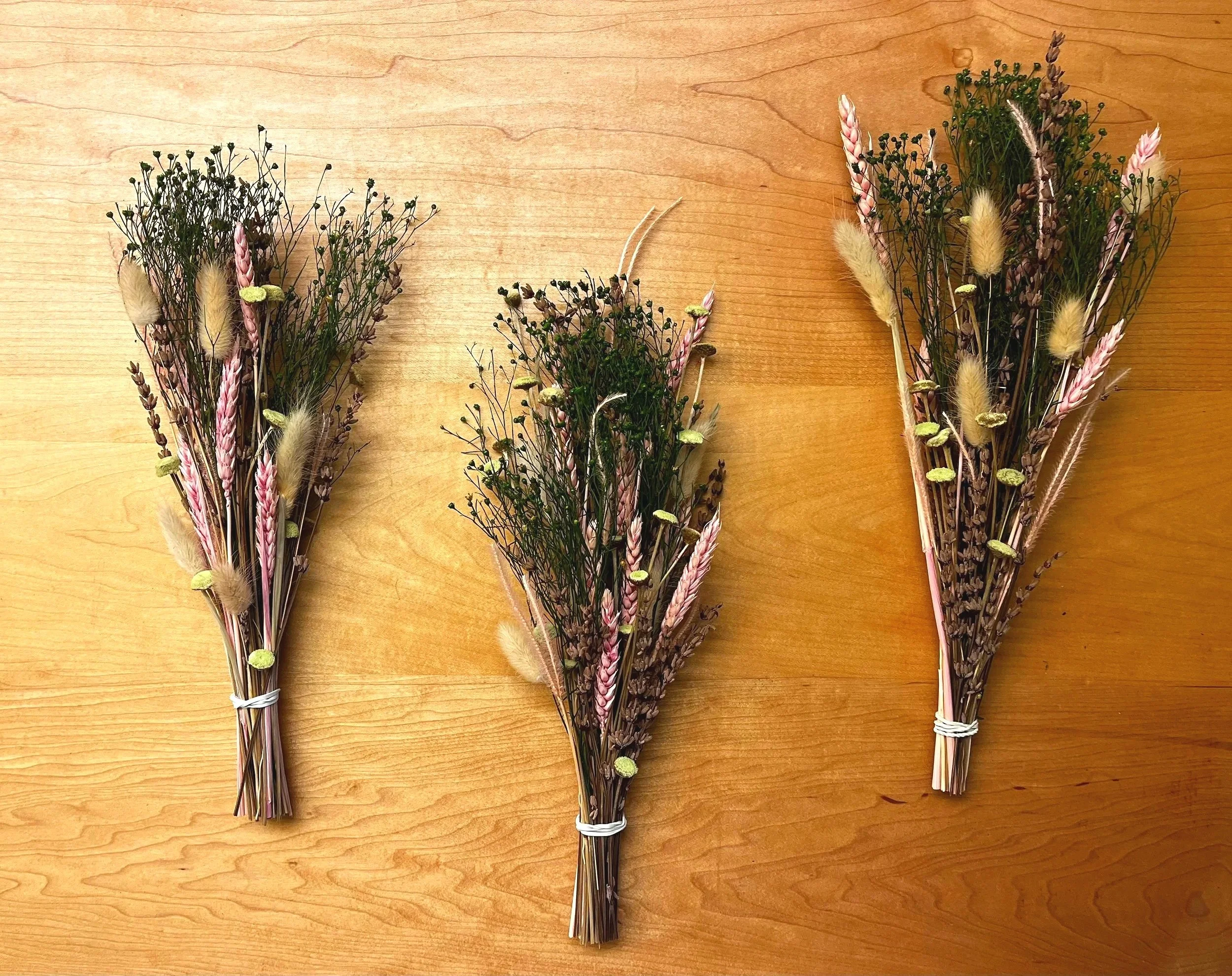 Pink green small dried floral bouquets Naazuk Studio