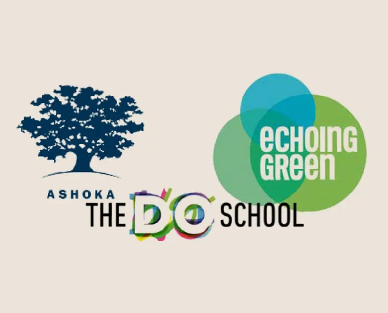 Logos for Ashoka and Echoing Green with the text "The D/C School" in between.