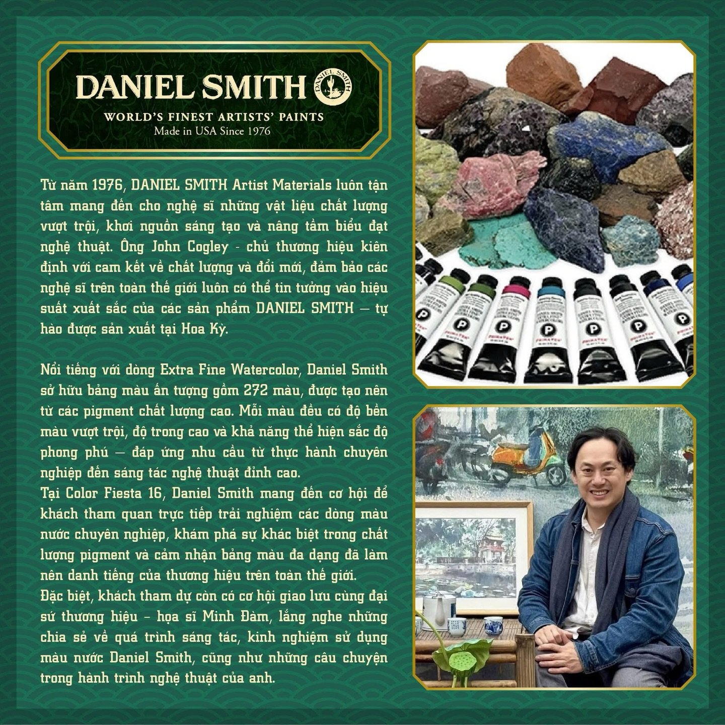 Meet me this weekend in Saigon at Color Fiesta!
@danielsmithartistsmaterials 

&mdash;&mdash;
🛵 Color Fiesta 16: Bản Sắc 🛵
🌾 Thời gian: 4-5/04/2026 (Thứ bảy &amp; Chủ Nhật).
🌾 Địa điểm: Sảnh A2-A3-A4, Sky Expo, C&ocirc;ng vi&ecirc;n Phần mềm Quan