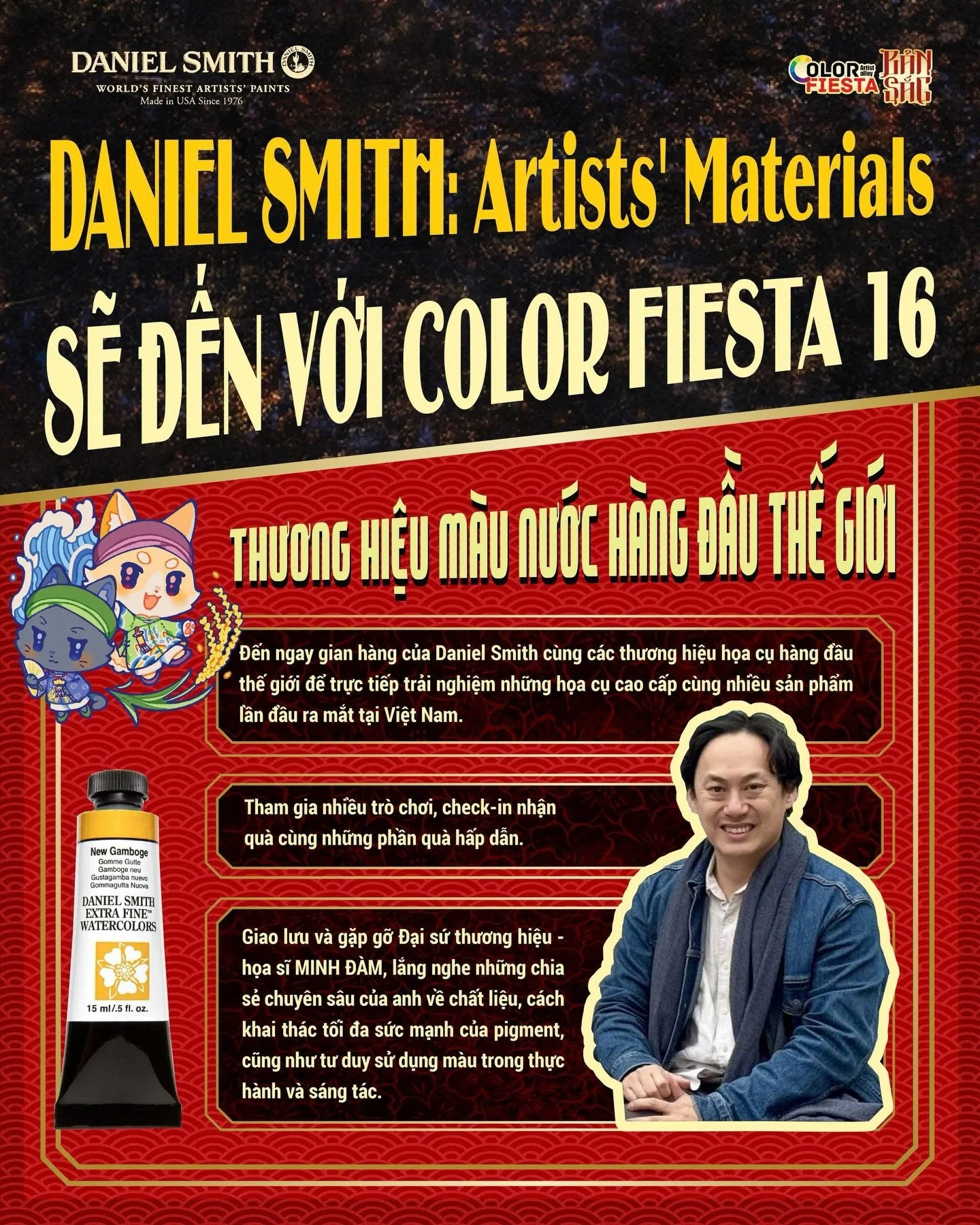 Hẹn mọi người cuối tuần n&agrave;y nh&eacute;! 🍾🎨

@danielsmithartistsmaterials 
@danielsmithasia 
@hoacudaden 

📍 Thời gian: 04&ndash;05.04.2026
📍 Địa điểm: Sảnh A2&ndash;A3&ndash;A4, Sky Expo, C&ocirc;ng vi&ecirc;n Phần mềm Quang Trung, TP.HCM
