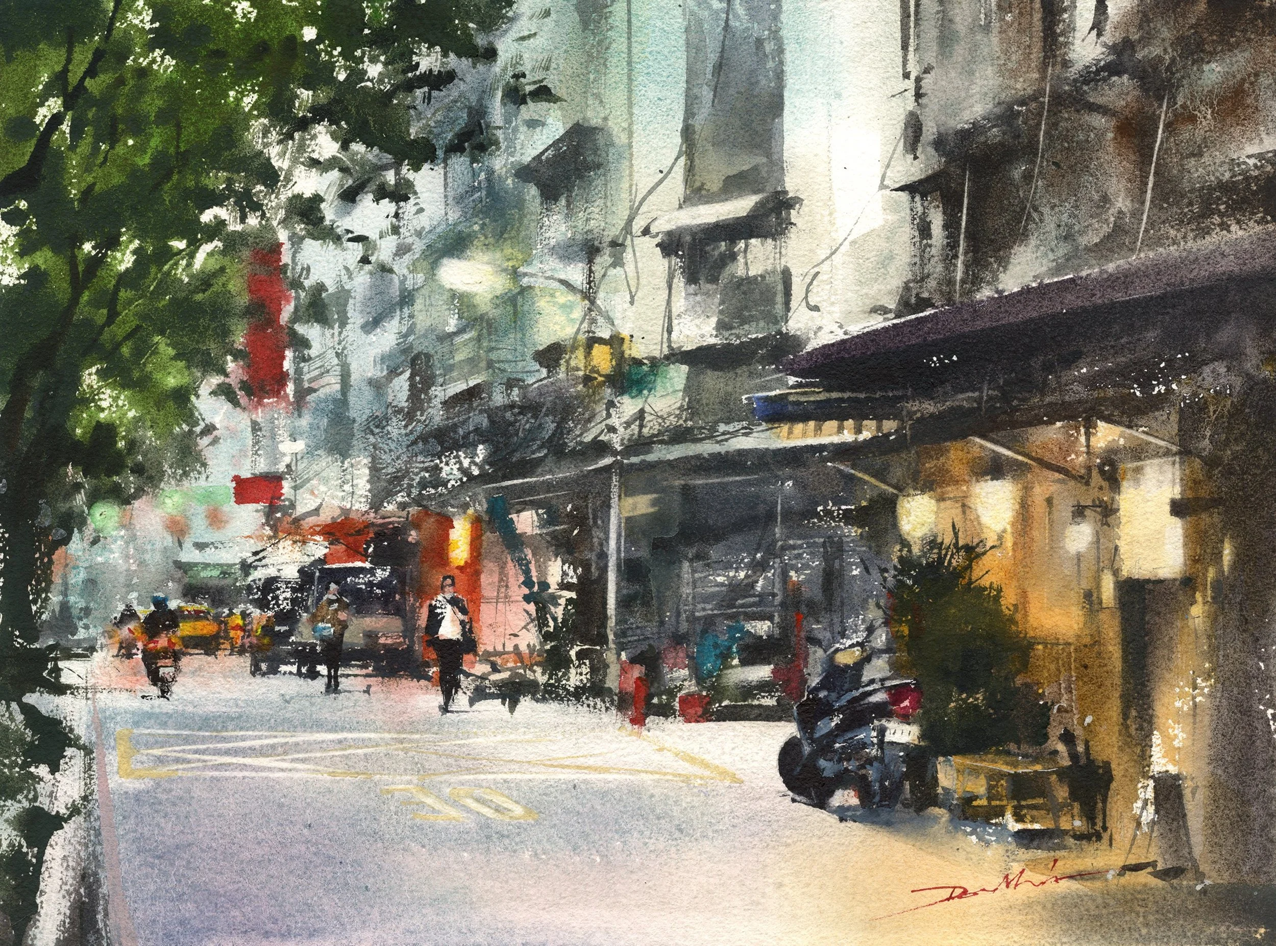 &ldquo;Blue Hour in Taipei&rdquo;
watercolor on paper, 28 &times; 38 cm
@danielsmithartistsmaterials

I found this quiet street while wandering through Taipei just after sunset, around the moment when the city slowly changes from daylight into neon. 