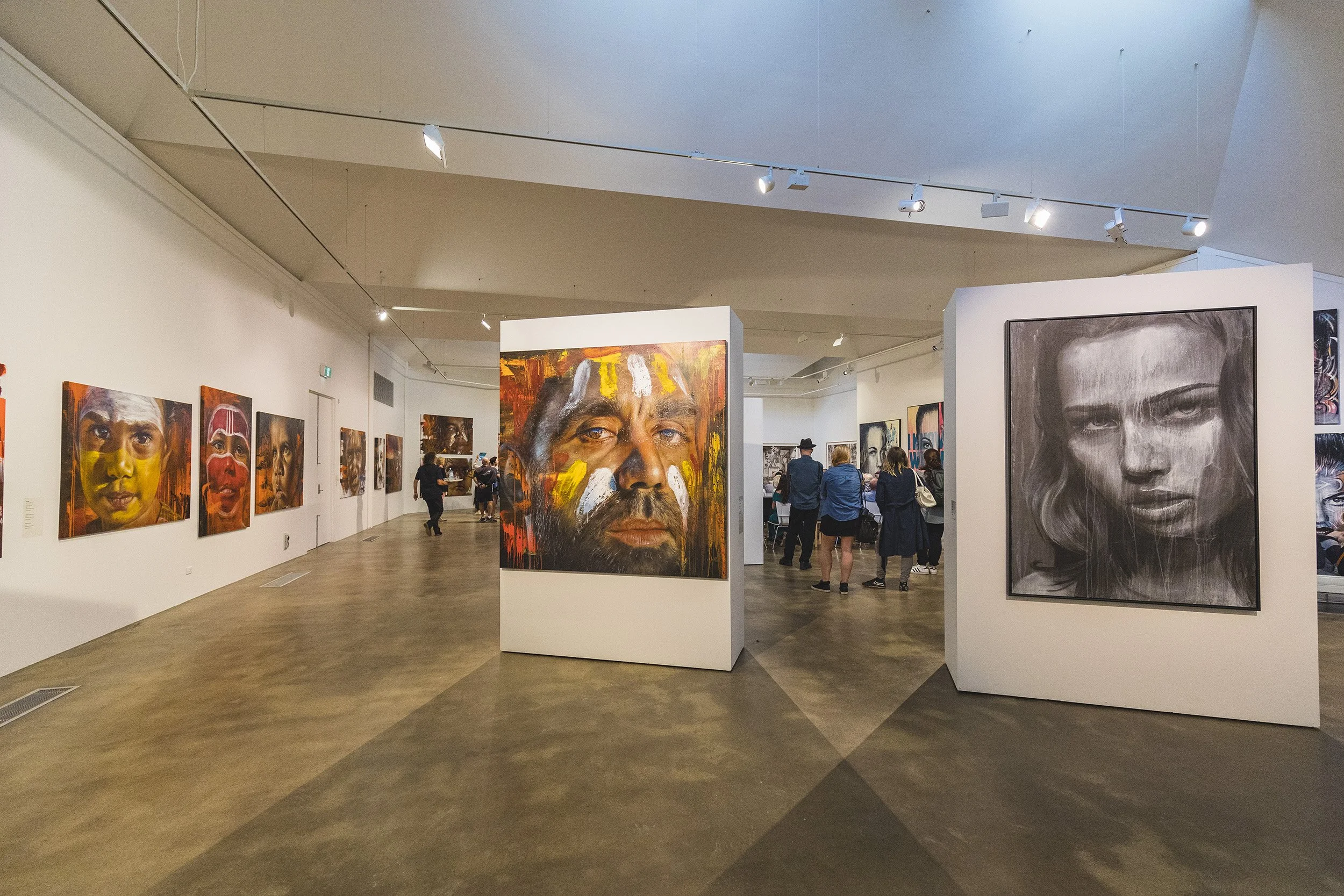 rone and adante exhibiton canvases hanging in the benalla art gallery
