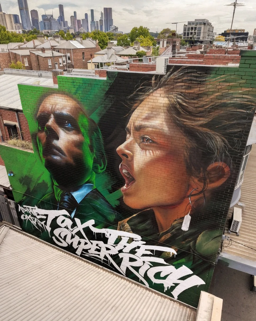 Holding Truth to Power. 

Created by @adnate for @oxfamaustralia , this mural makes a statement on the imbalance of power created by vast amounts of wealth concentrated in the hands of a few.

#taxthesuperrich 

Artist: Adnate 
Client: Oxfam

With th