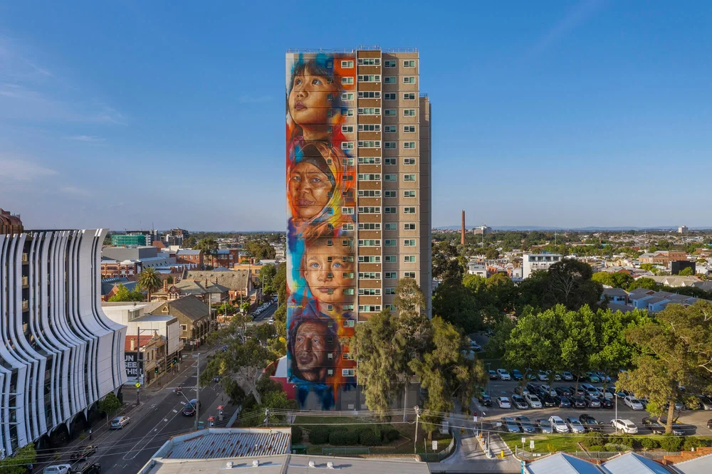 Adnate's 20-storey mural on the Collingwood Housing Estate