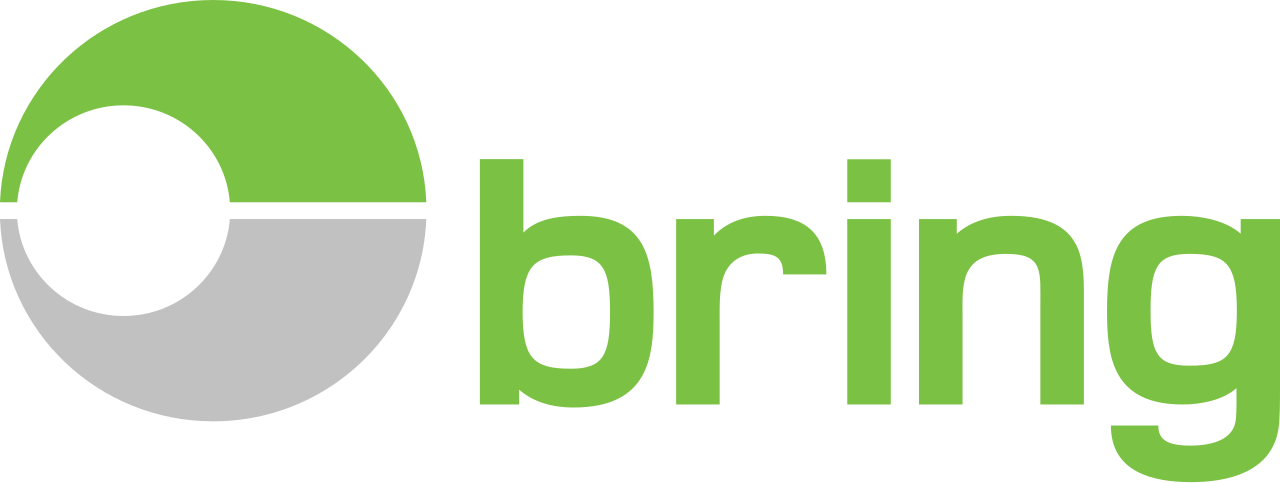 Logo med en rund grafikk som er delt i tre, med grønne, svarte og grå deler, og teksten 'obring' ved siden av.