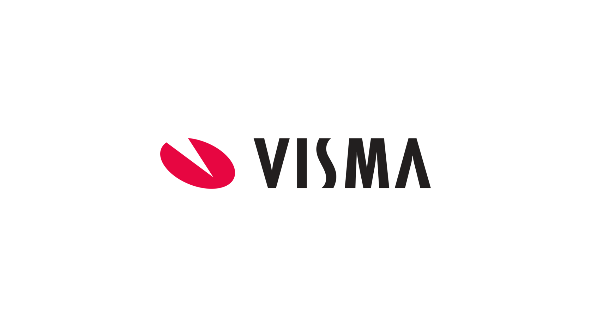 Logo av Visma med en rød og rosa grafisk element og navnet 'VISMA' skrevet i svart