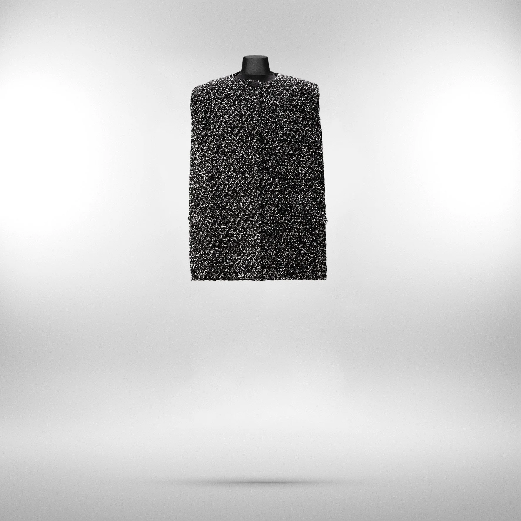 Carolina Cape in Black Tweed Bouclé — Tailored Women's Wool Cape with Gold Thread