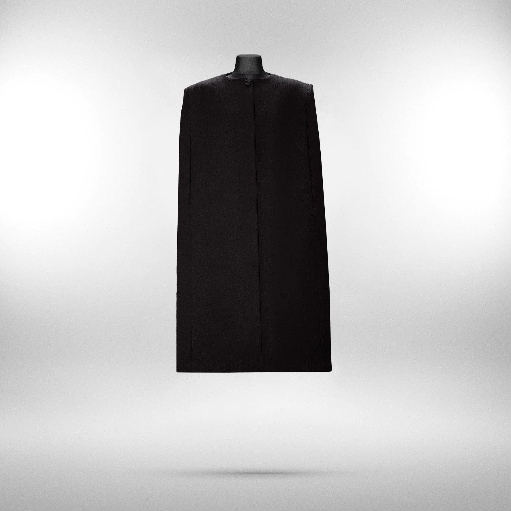 Ayane Cape Noir in Escorial Wool — Sculptural Black Cape in Pure Matte Wool