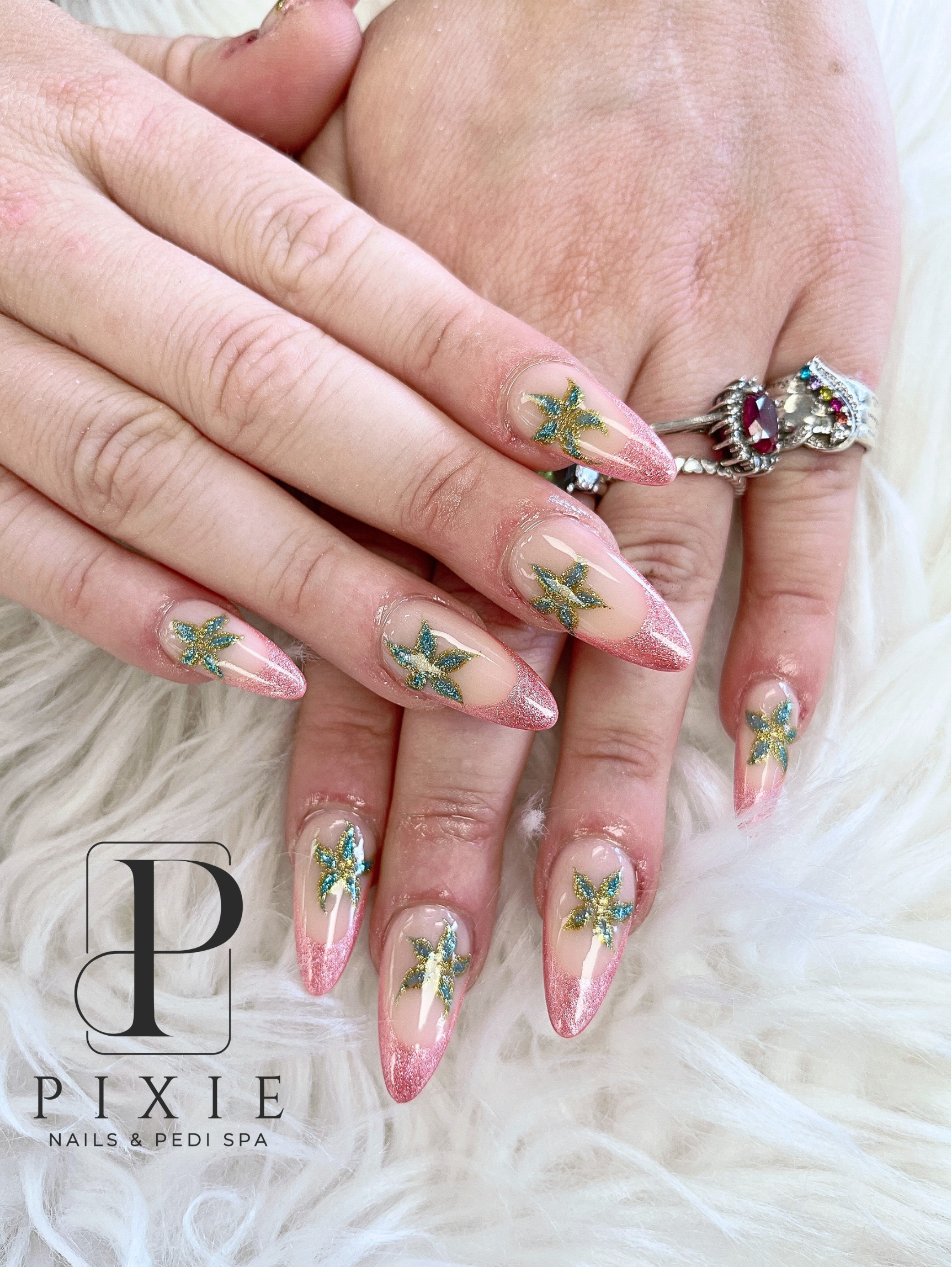 Pink glitter tips & flower nails - Pixie Nails Derby.png