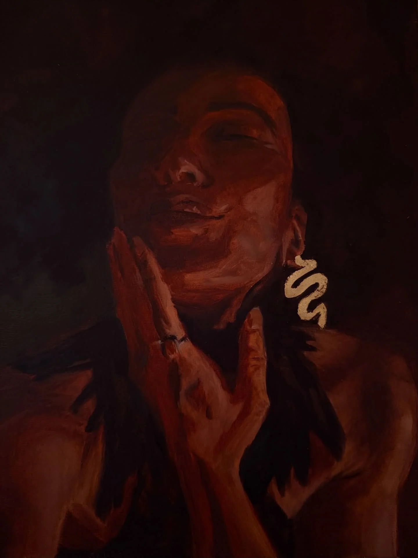 Serpentina 🐍 
Oil colors made from red and brown ochre with linseed oil ✨

This is my first go at the female figure, more to come 🌱

#femalefigure #oilpaintingart #portraitart #naturalcolors #naturalpigments