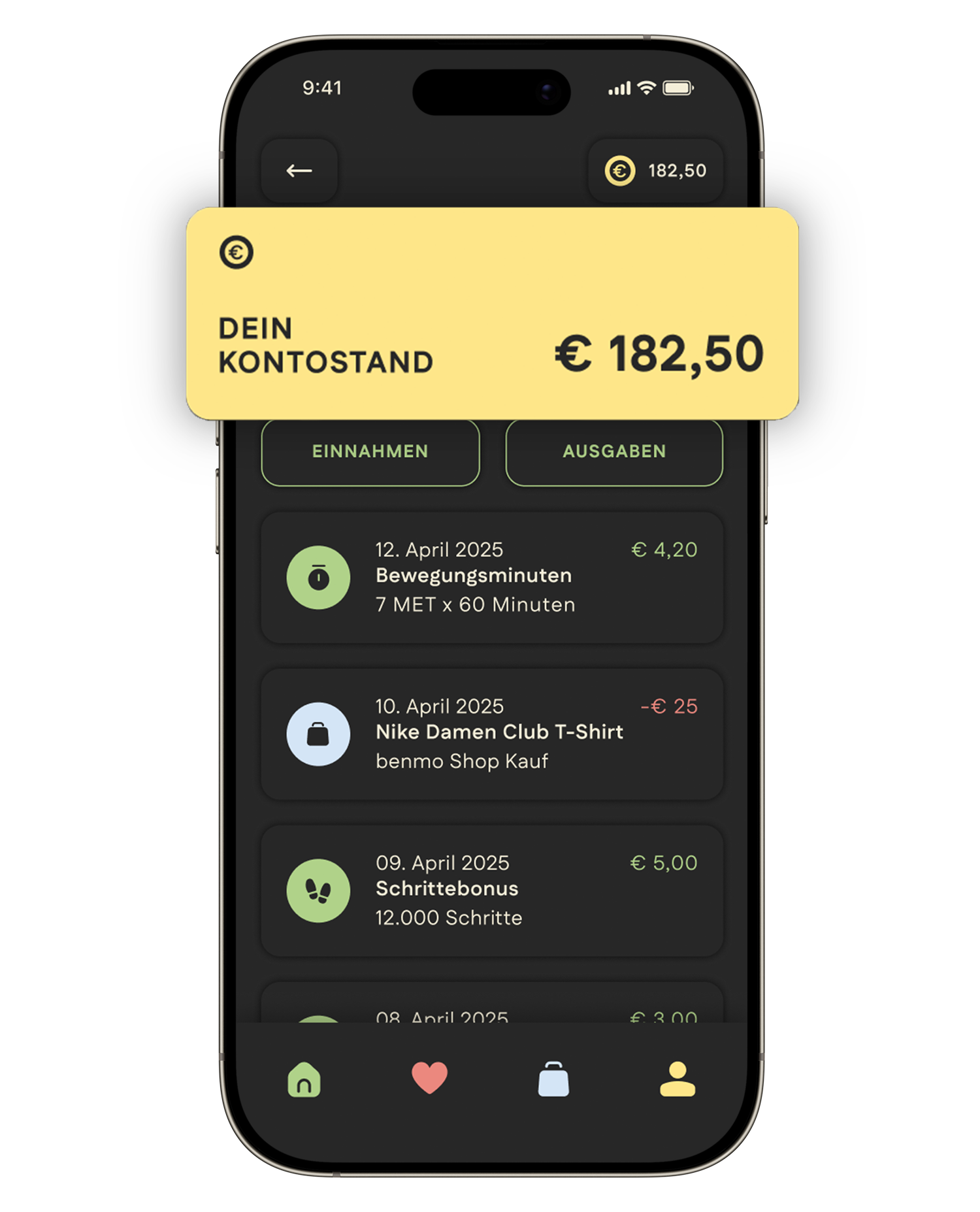 benmo app kontostand belohnung für bewegung