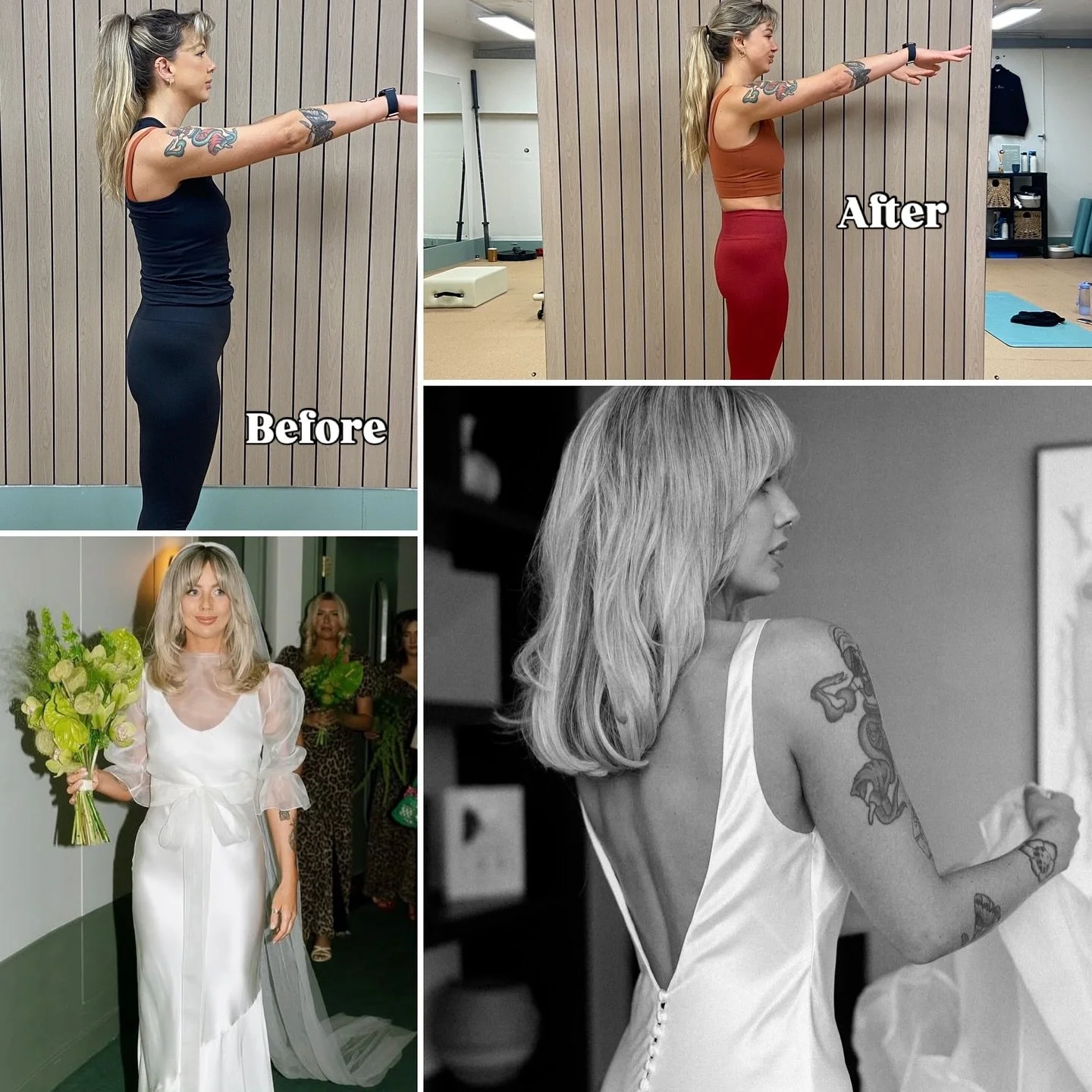 A before and after for the iconic @jessfoxxxx 🩷👰🏼&zwj;♀️ 

Jess worked with me twice a week in the run up to her wedding combining Pilates and strength training. I think it really payed off 🔥 How beautiful does she look??!! I&rsquo;m a very proud