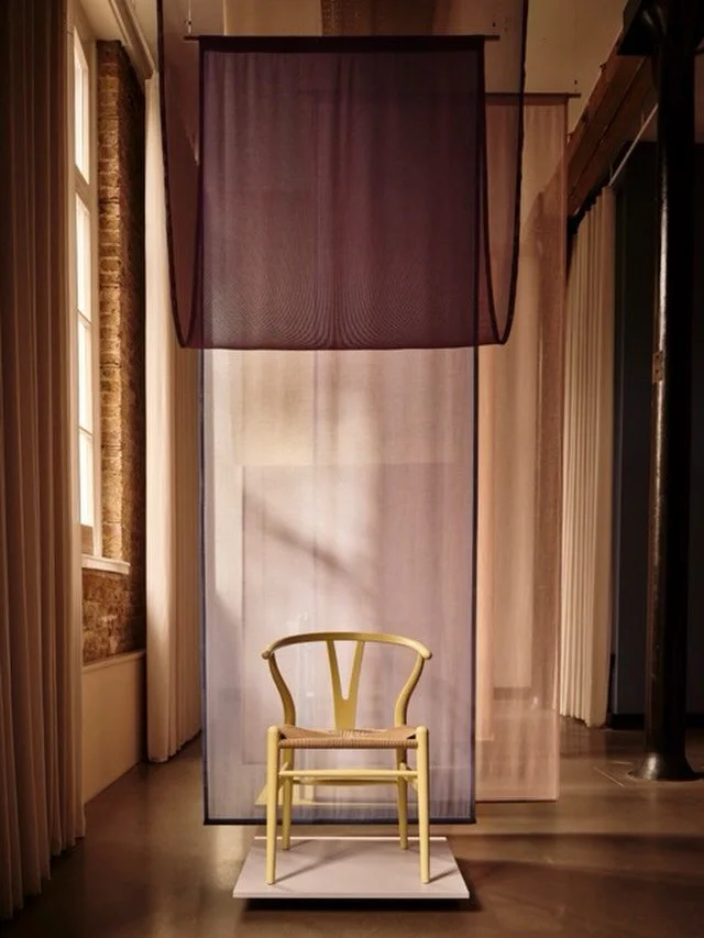 Hans J. Wegner&rsquo;s CH24 Wishbone Chair for @carlhansenandson is defined by its distinctive silhouette with the iconic Y-shaped support.

Here, on a floating plinth, a Wishbone chair in Hollyhock yellow introduces a sequence of sheer @kvadrattexti