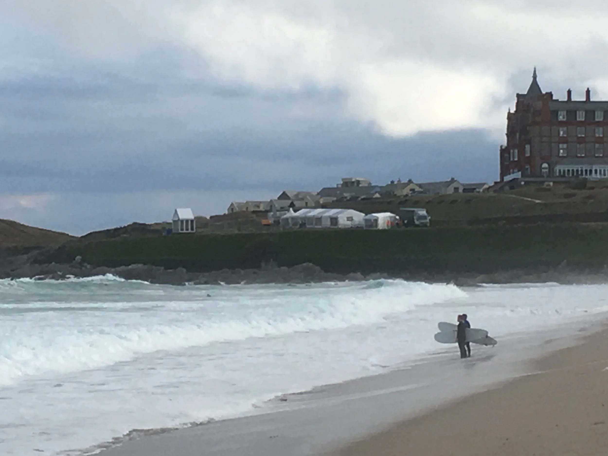 Fistral Beach surf and the Headland Hotel