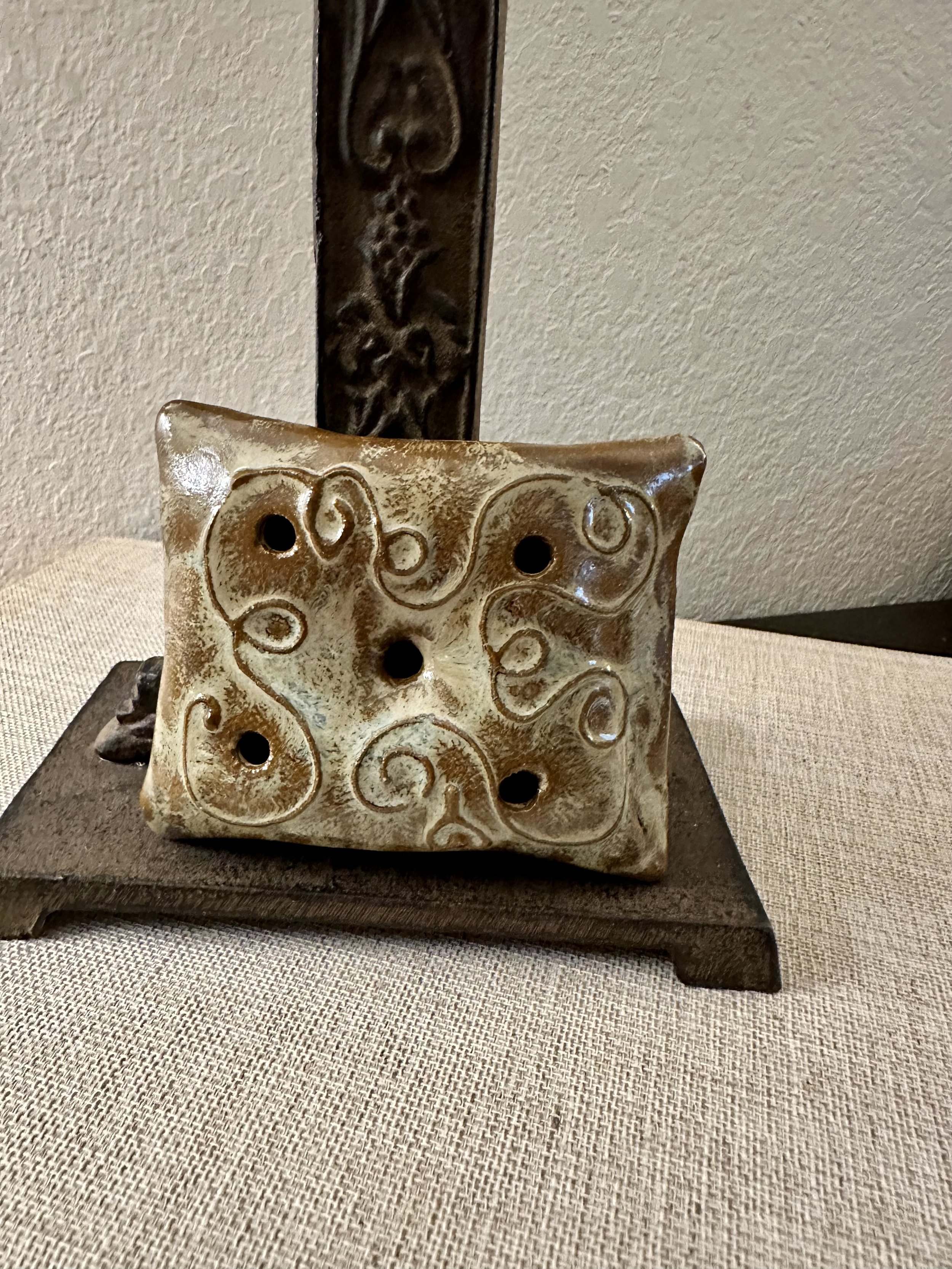 Signed Handmade Flower Pottery Pillow