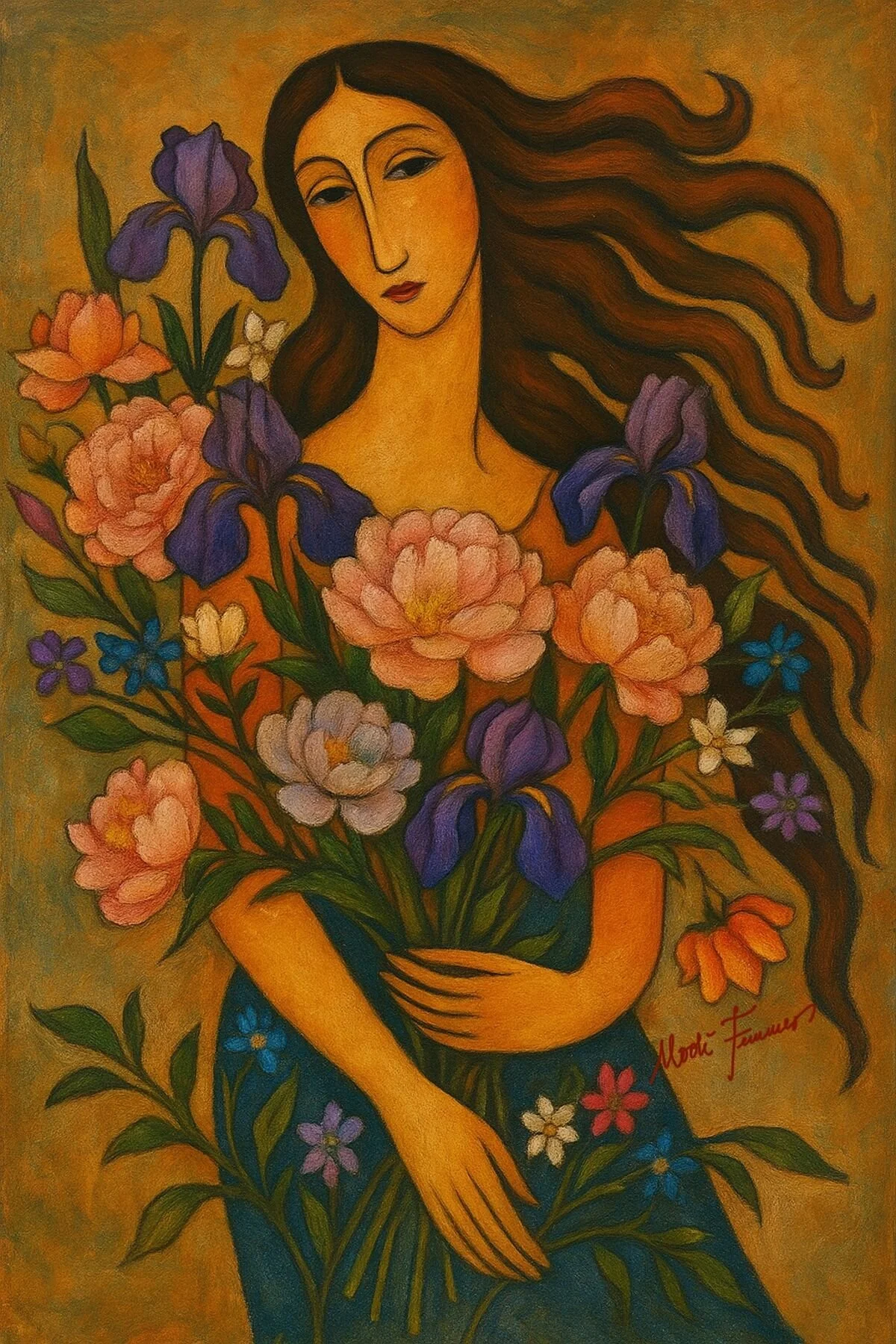 She carried a storm of petals and stayed still
