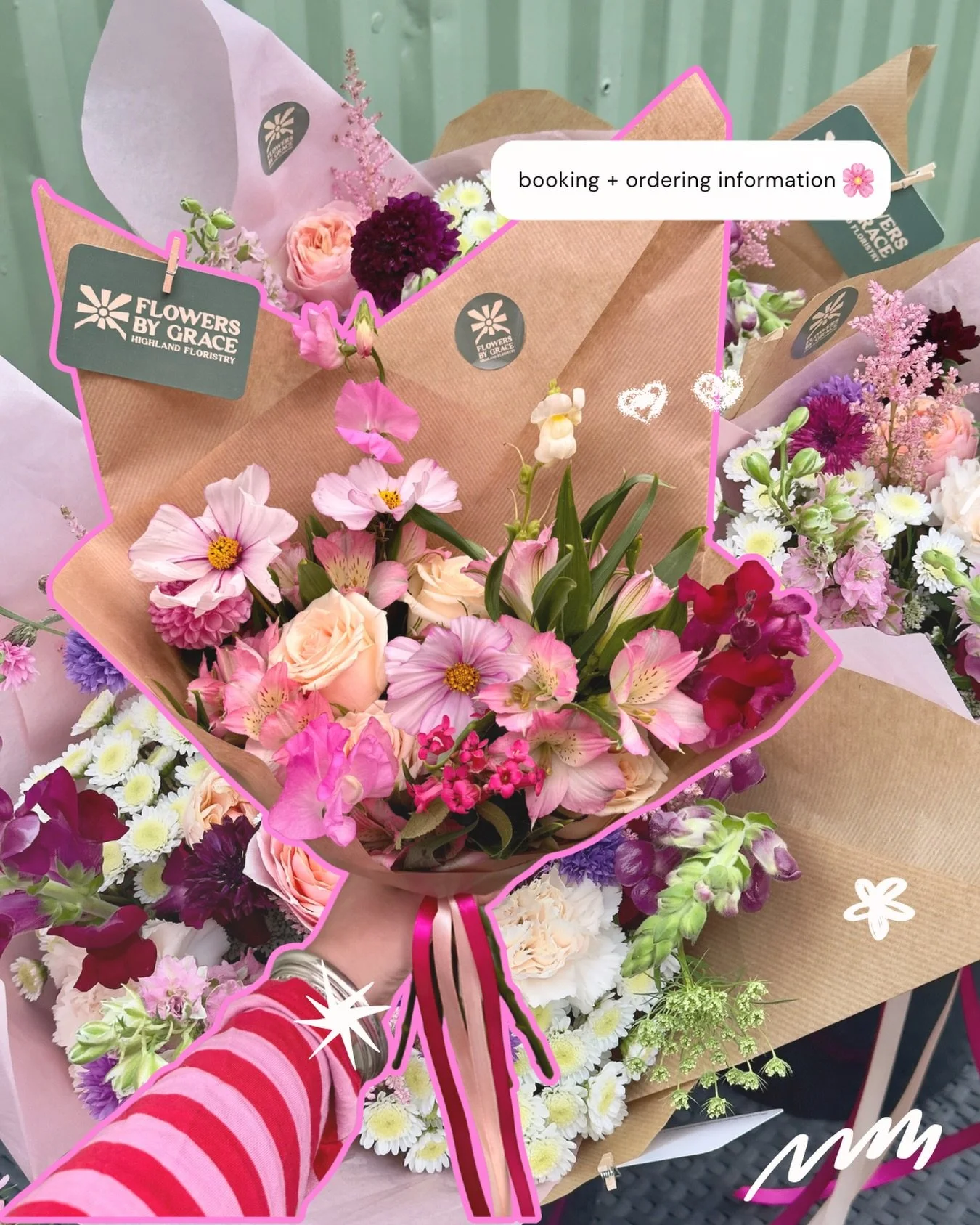 Flowers by Grace ordering and booking information 2026 🌼

I take bookings through: 
🌸 Instagram DMs 
🌸 Website enquiry form 

Please note: 
All wedding enquiries must go through my website weddings and elopements enquiry form only. Please allow up