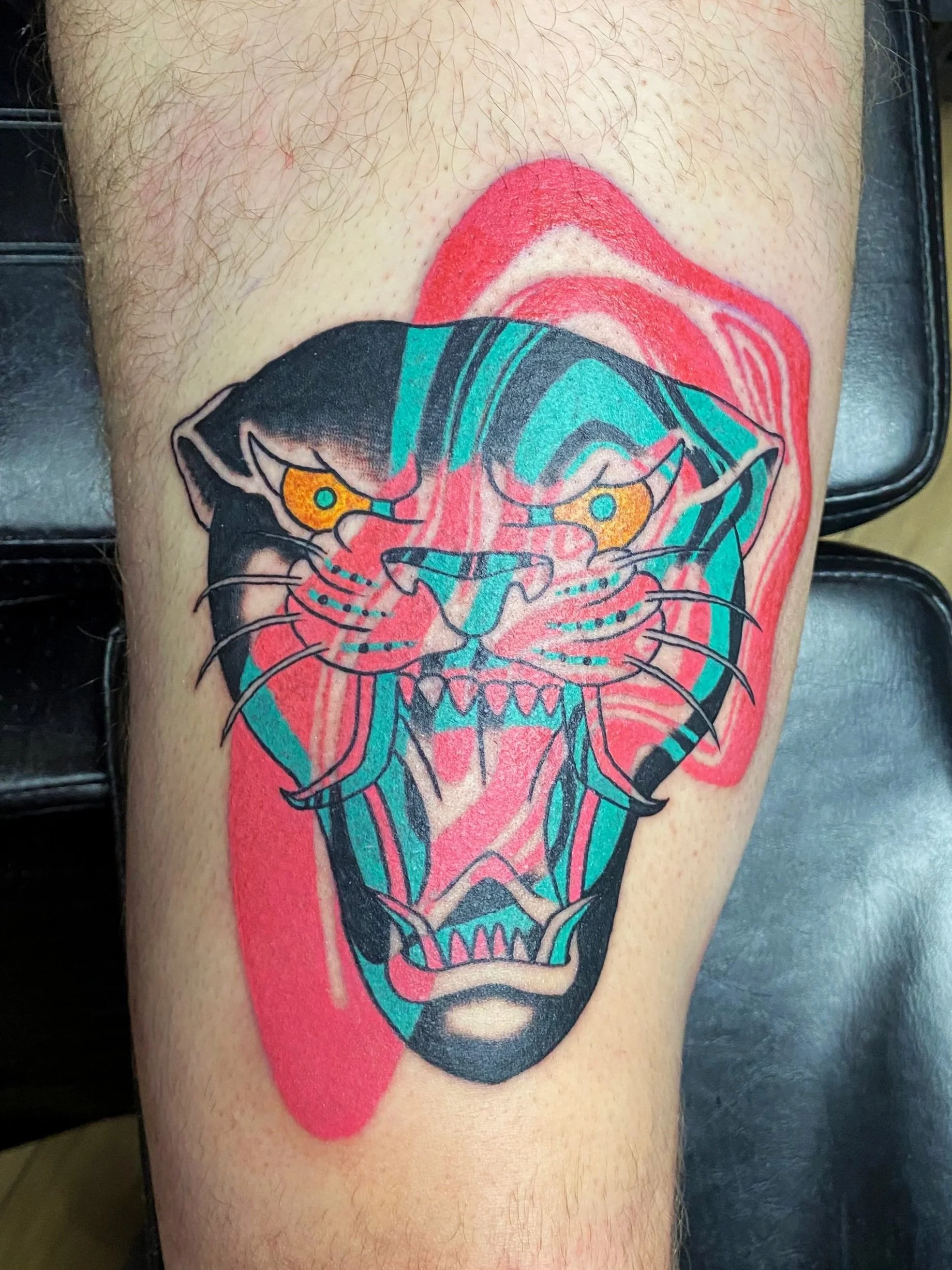 American traditional panther with an abstract psychadelic twist