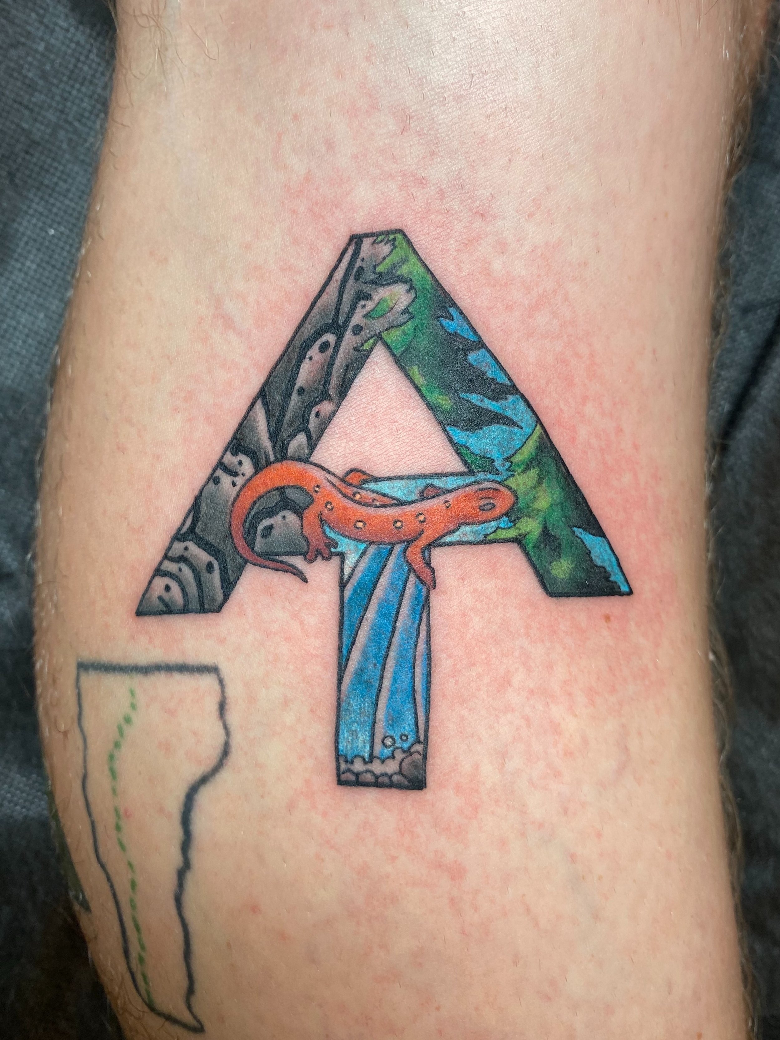 American Traditional-inspired Appalachian trail tattoo by Denver tattoo artist Joshua Socrates in RiNo.