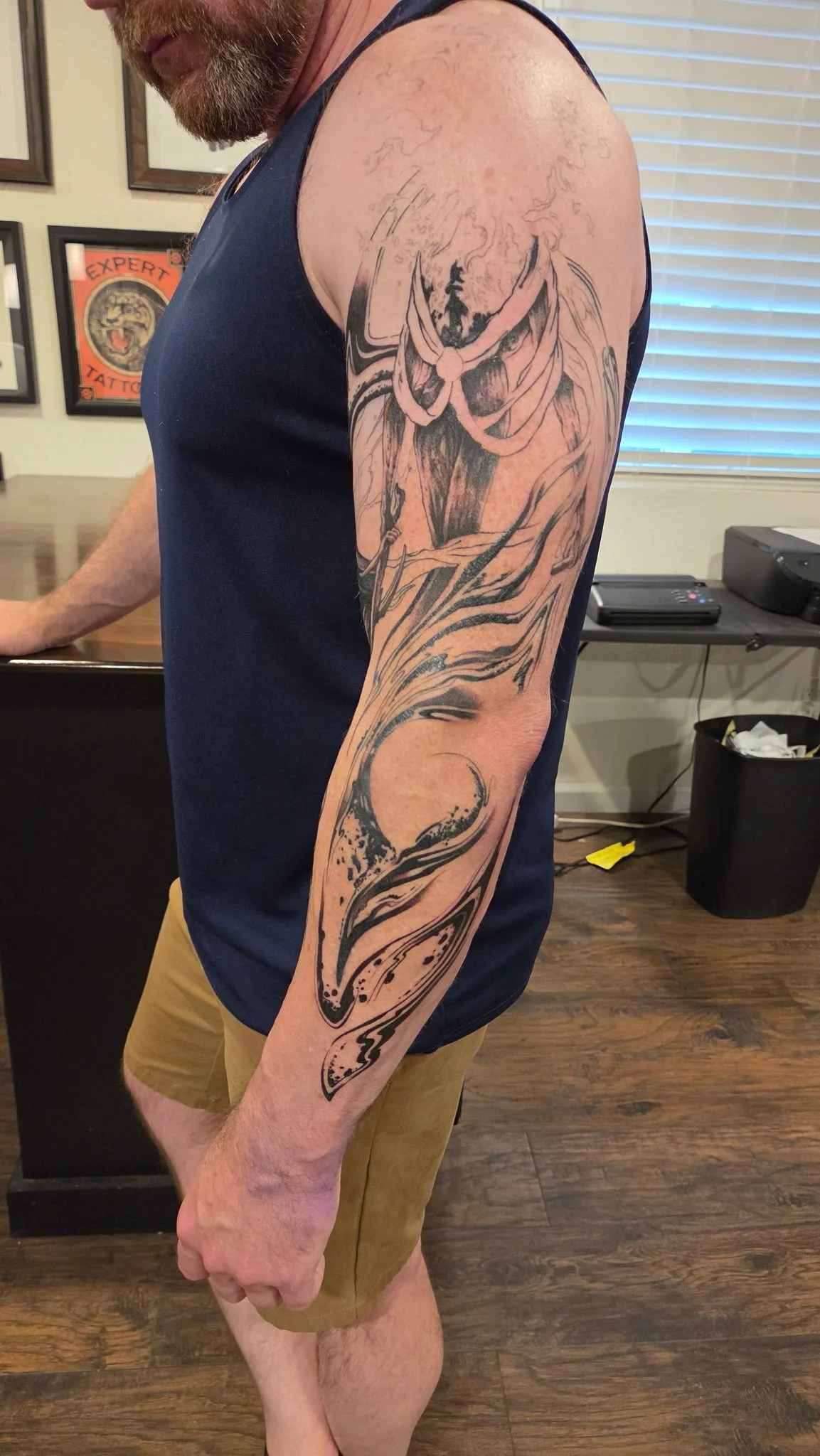In progress sleeve, abstract blackwork, twirly blackwork, flow