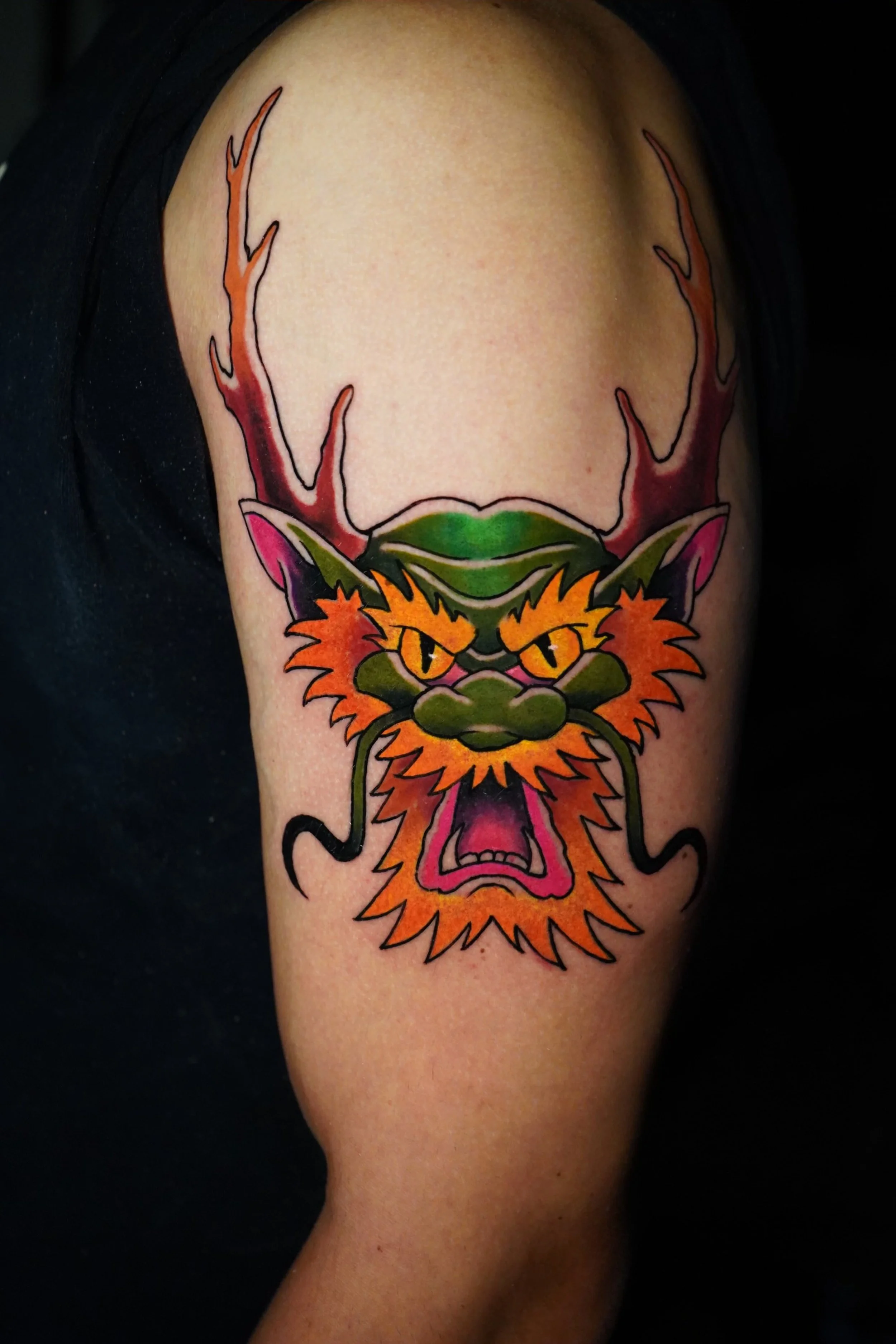 Traditional dragon head tattoo in full color