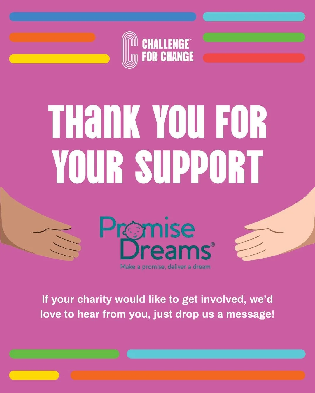 💫 We&rsquo;re so pleased to welcome @promisedreamsuk to Challenge for Change, a charity dedicated to making magical memories for seriously ill children and their families ☁️

Since 2001, Promise Dreams has been turning wishes into reality, whether i