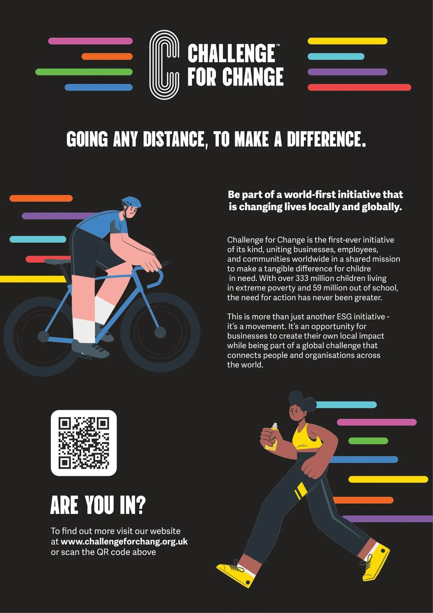 Challenge for Change is a world-first initiative bringing together businesses, employees and communities in a global effort to change children&rsquo;s lives, locally and globally 💛

Whether you&rsquo;re walking, cycling, running or swimming, every k
