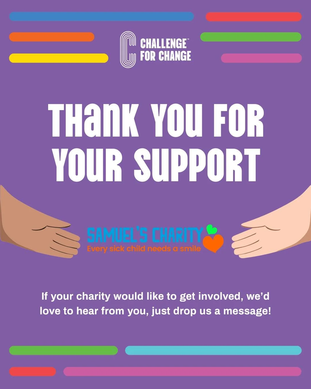 🧡 We&rsquo;re honoured to be joined by @samuels_charity as part of Challenge for Change, a charity created to bring comfort, relief and joy to seriously ill children and their families.

Inspired by the incredible spirit of 9-year-old Samuel, who lo