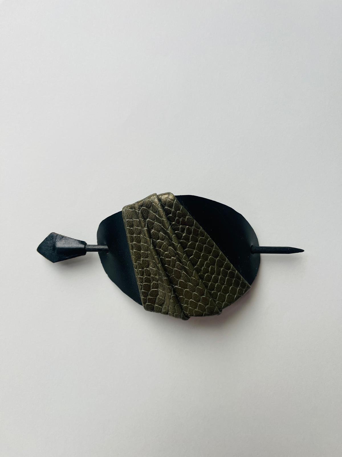 Leather & Wood Hair Pin