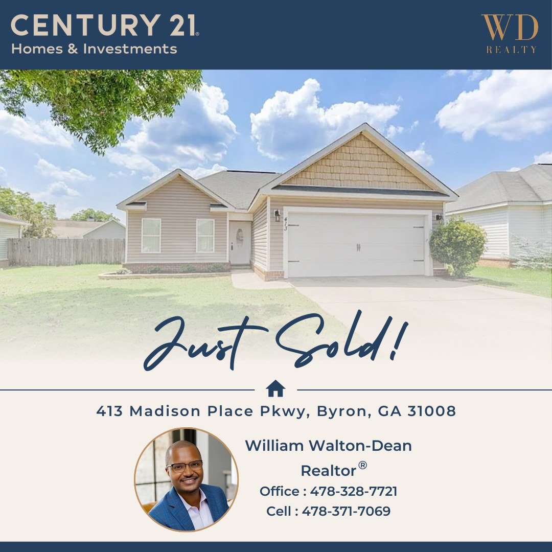 🎉 Just Sold! 🏡
Congratulations to the new homeowners of 413 Madison Place Pkwy, Byron, GA 31008!
It’s always a great feeling to help another family achieve their homeownership goals. Whether you’re buying or selling, I’m here to m