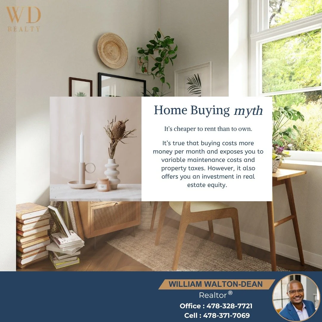 🏠💭 Home Buying Myth Buster!
“Myth: It’s cheaper to rent than to own.” 🤔
✅ While owning a home can come with maintenance costs and property taxes, it also builds equity – an investment in your future instead of paying some