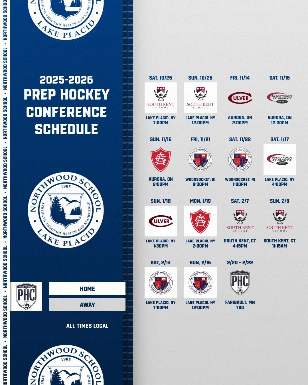 Northwood School Schedule
Full PHC Schedule: https://www.thephchockey.com/schedule