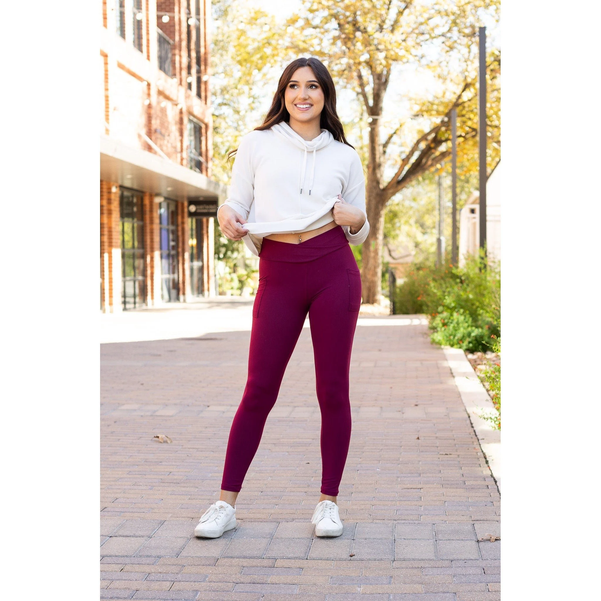 The Molly - MAROON Crossover Full Length Leggings with Pockets - Luxe Leggings by Julia Rose2.jpg