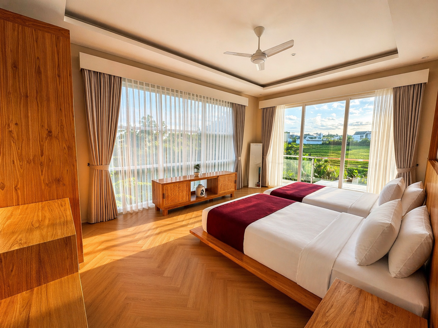 Modern sunlit hotel bedroom retreat.png