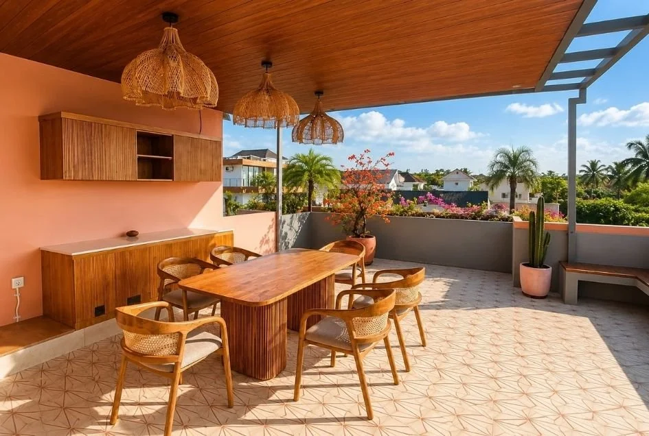 Mediterranean Style with Terracotta Vibes Color and Natural Teak Furniture