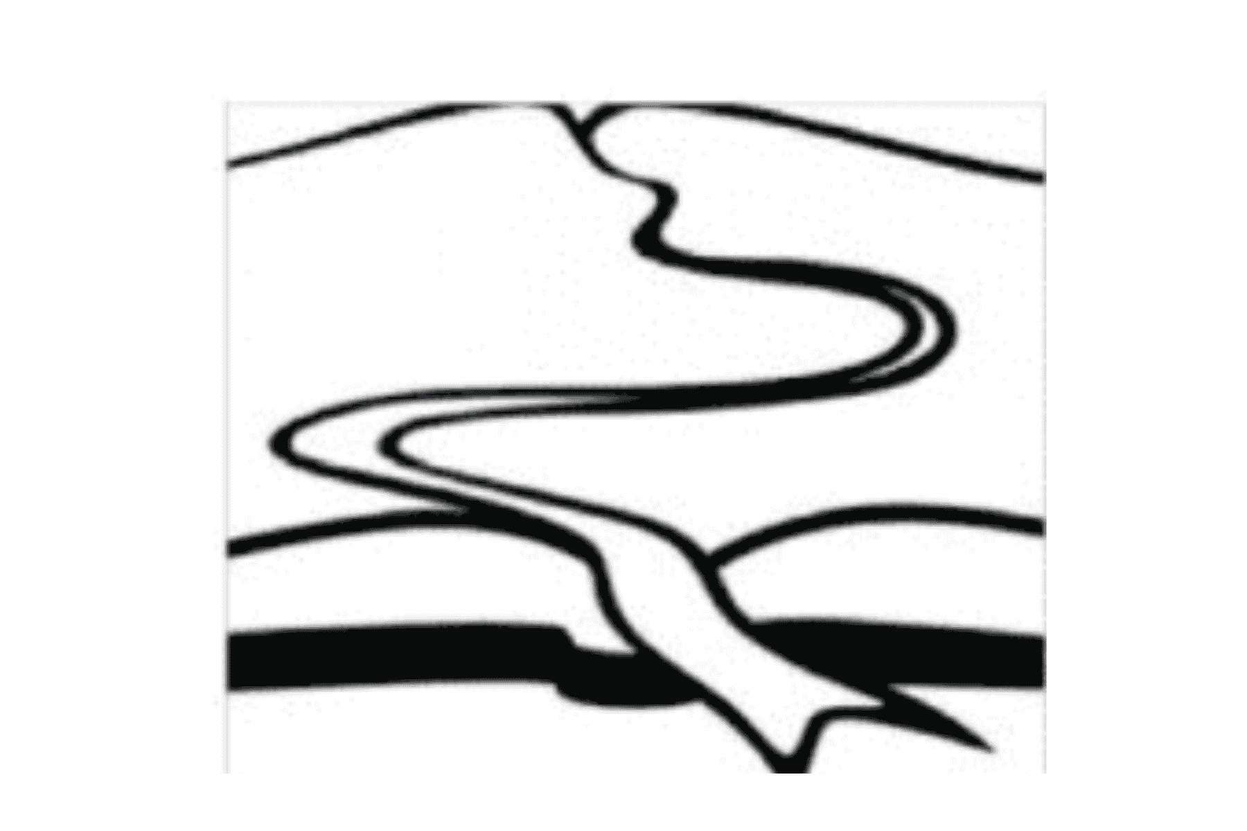 Black-and-white line drawing of an open book with a winding road, like a ribbon, unspooling from its pages into rolling hills.