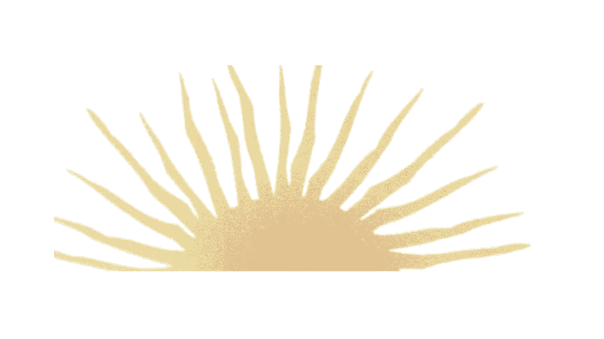 A hand-painted rising sun in soft gold, its rays radiating upward from the horizon.
