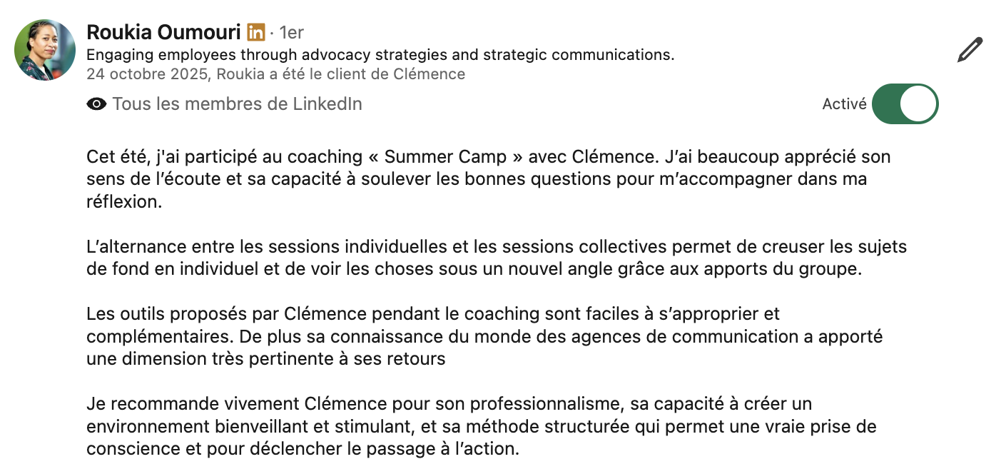 temoignage coaching professionnel clemence nicollet iseau