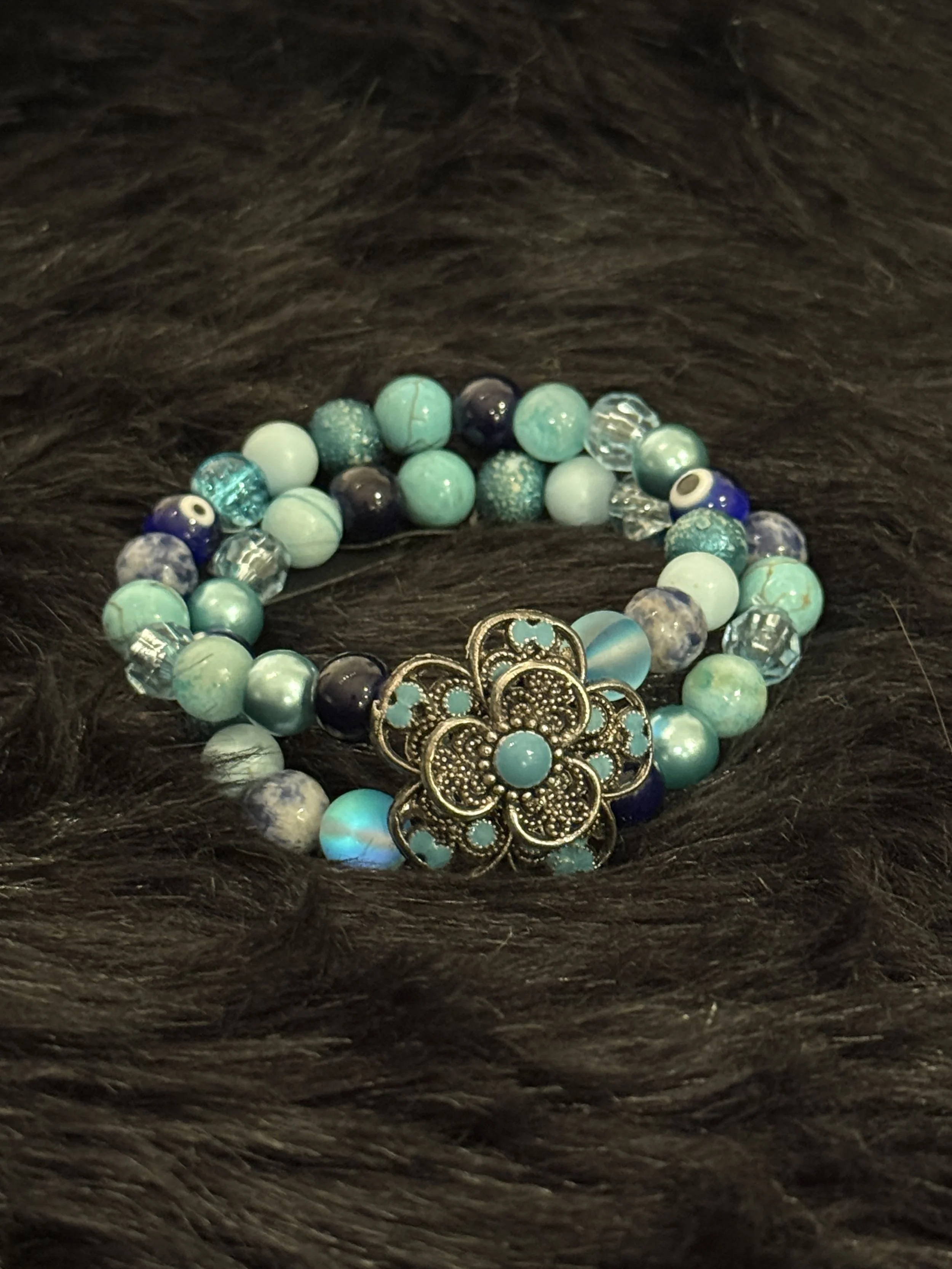 Shades of Blue Beaded Medallion (Stretch)