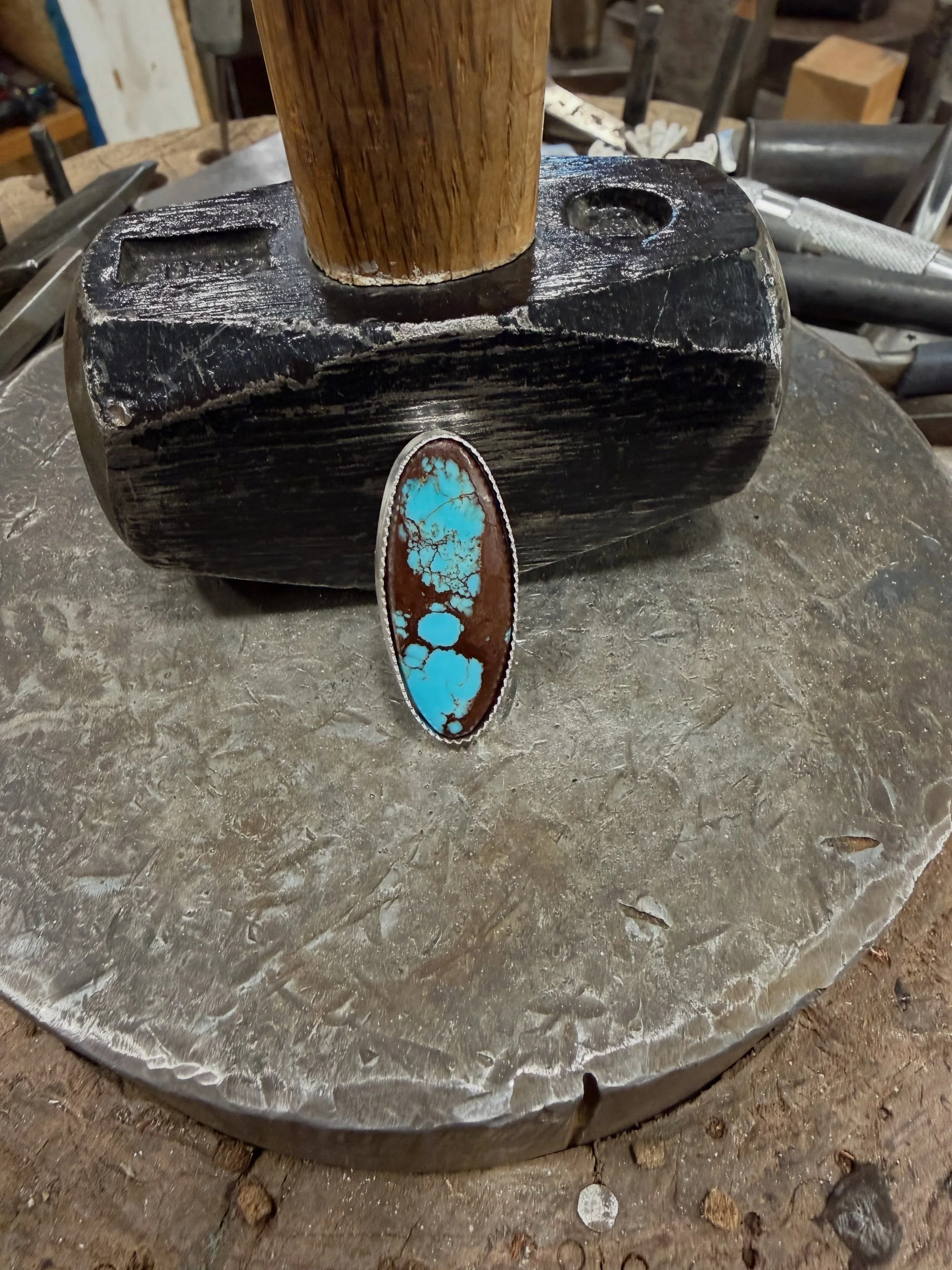 Nearly 30 carats of highly sought after, high grade Bisbee Turquoise, acquired from the historic Cameron Trading Post in Cameron, Arizona brings this stunning hand engraved sterling silver cuff to life! 

Another one-of-a-kind creation by @leatherchi