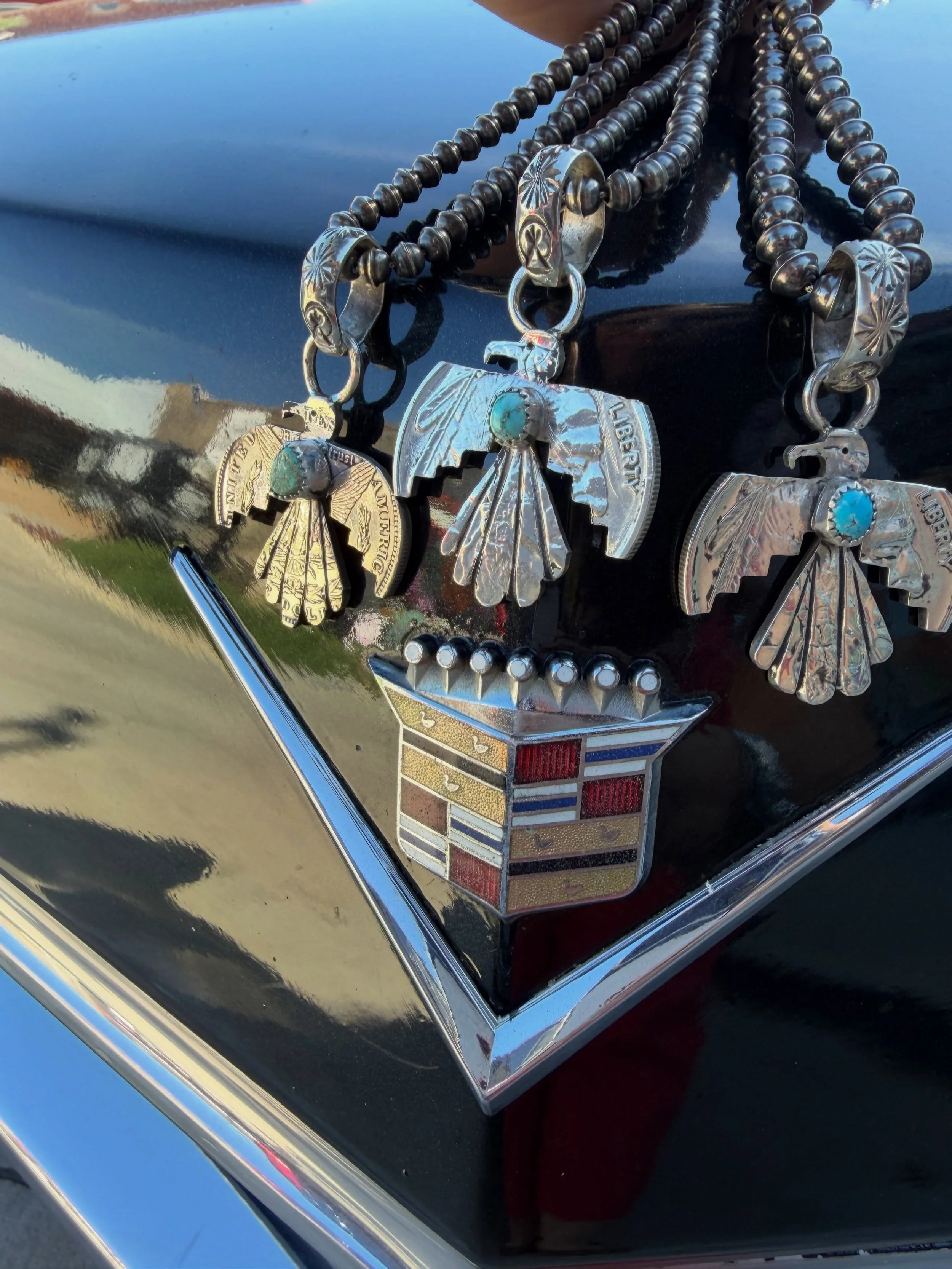 These three one-of-a-kind Thunderbirds are ready for new homes!

Handmade by @leatherchief from silver and authentic American-mined turquoise, each piece reflects exceptional craftsmanship, with every stone expertly cabbed by hand. One features a 140