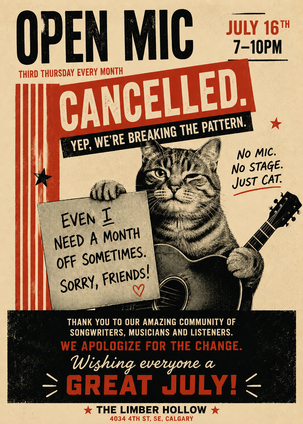 Cancelled July Open Mic - Theme: