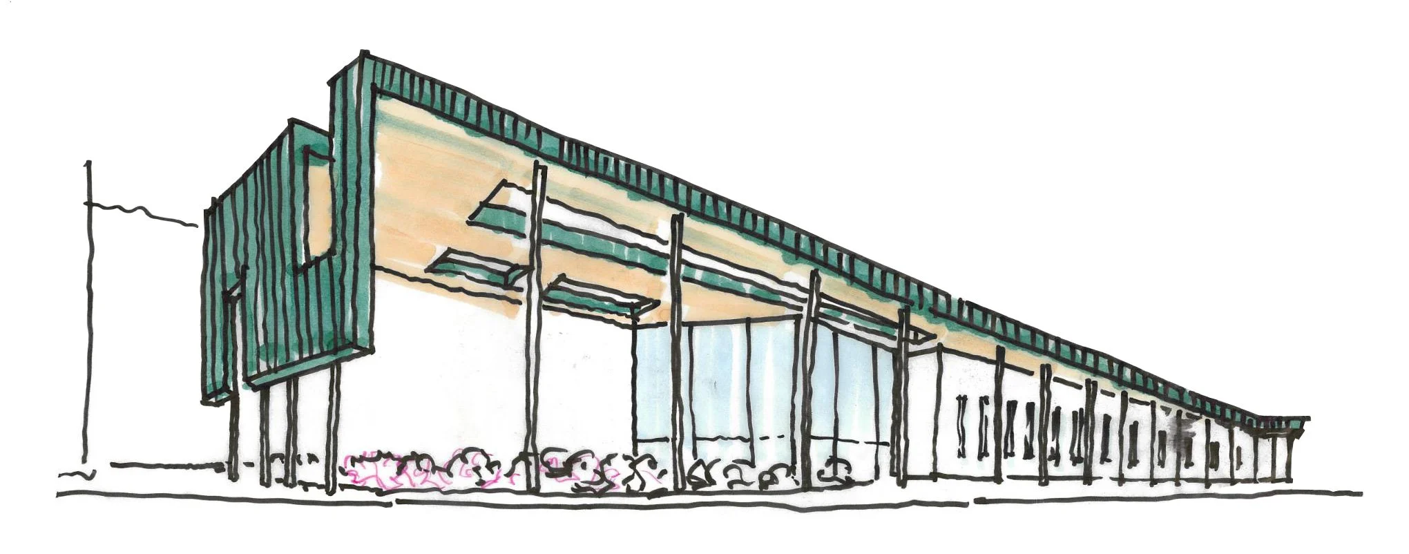 WRA Architects: Garland ISD Naaman Forrest High School Exterior Sketch