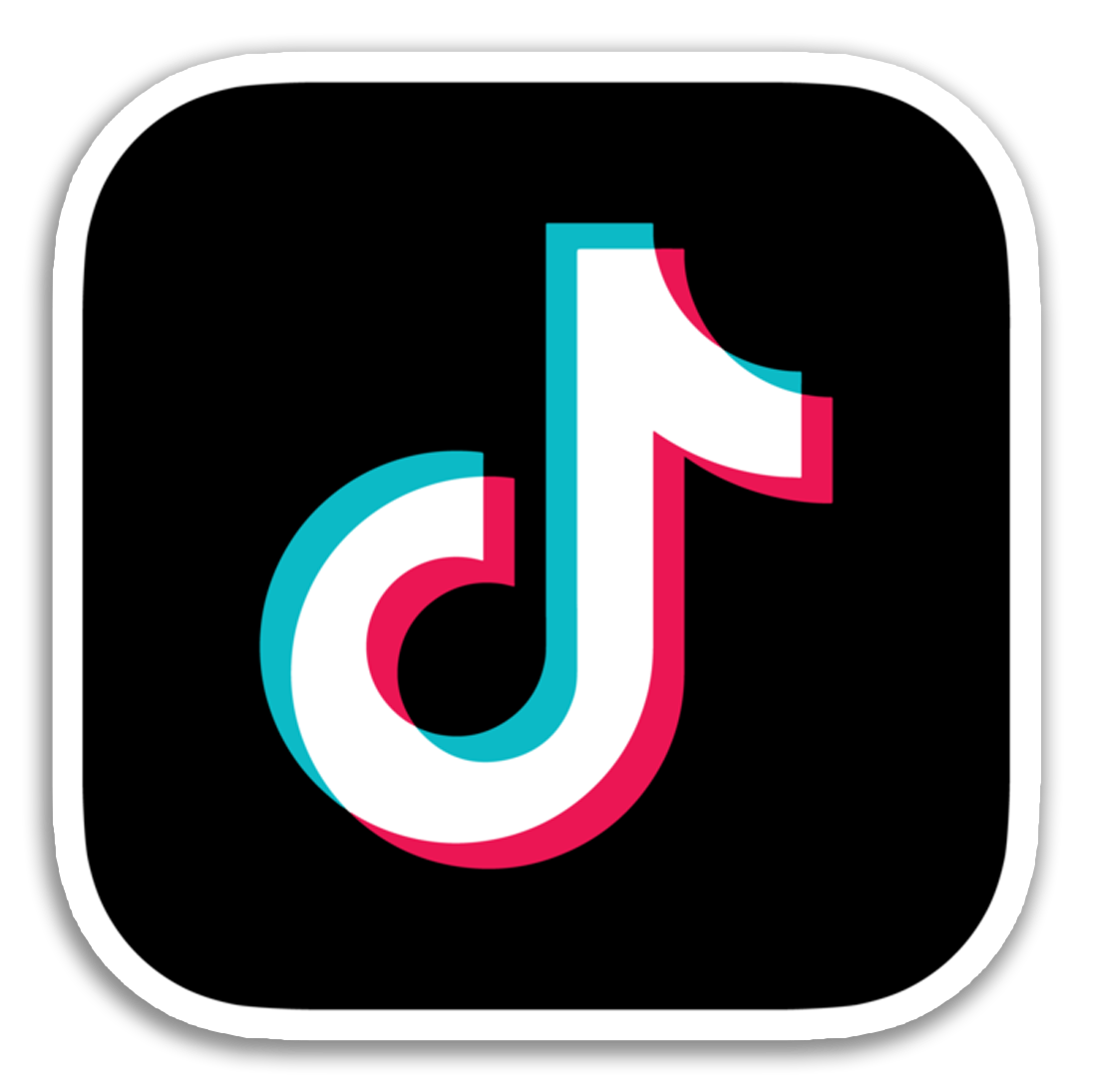 TikTok app icon with a black background and a white border.