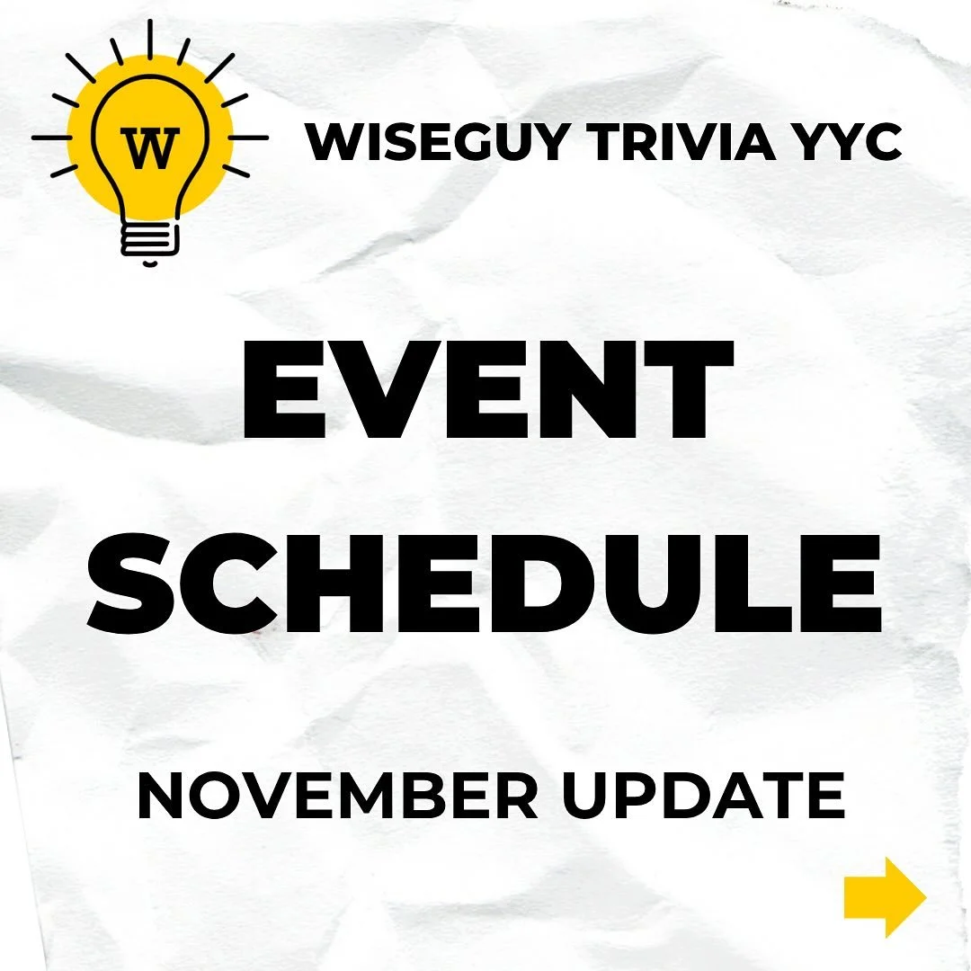 November Update!

Come play trivia at 7 great Calgary venues!

@sidestreetkensington 
@theunicornon4 
@unicorncalgary 
@berwickpubyyc 
@railyardbrewingyyc 
@hudsonspub 

#calgary #calgaryevents