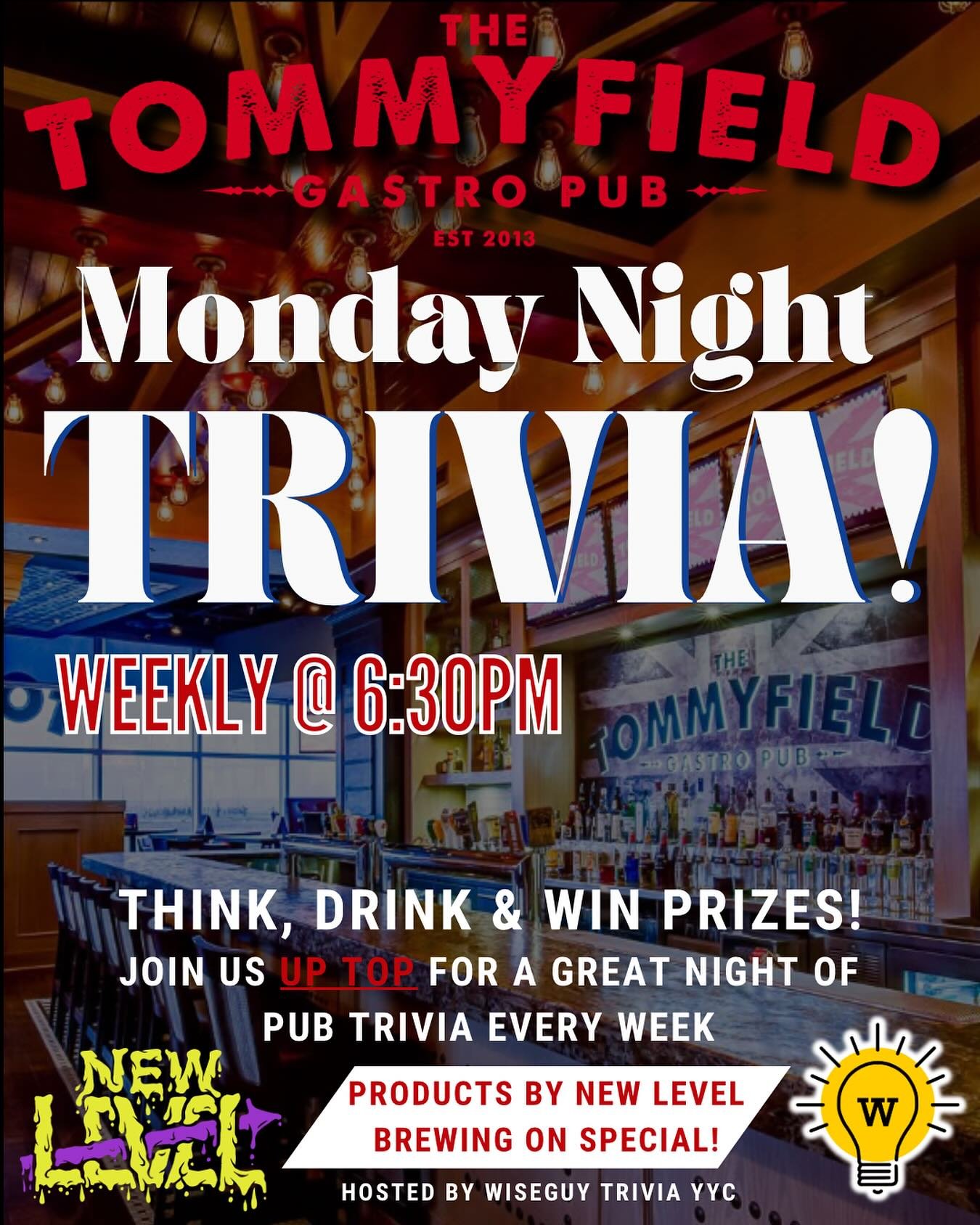 Starting May 4th! We&rsquo;re launching Monday Night Trivia at the Tommyfield Gastropub 🤩

Wiseguy Trivia will be bringing the action every week. Win great prizes and collect points to qualify for the Calgary Pub Trivia Champions League Final! 🏆

T