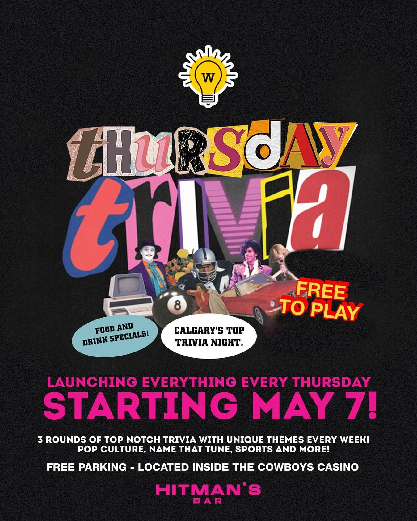 At 7PM on Thursdays, we&rsquo;re running an awesome new trivia night at @hitmansbar 🤩

There are great prizes to be won. 🏆 Please DM us for more info!